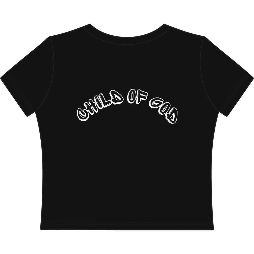 Child of God Women's Baby Tee — He's Got My Back Religious Graphic Top