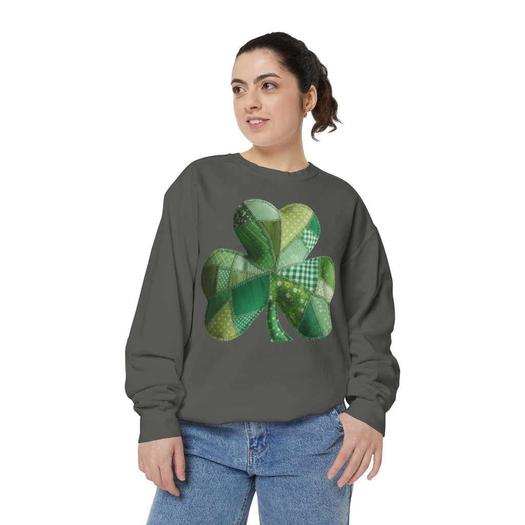 Shamrock Patchwork Sweatshirt — St. Patrick’s Day Green Clover Crewneck