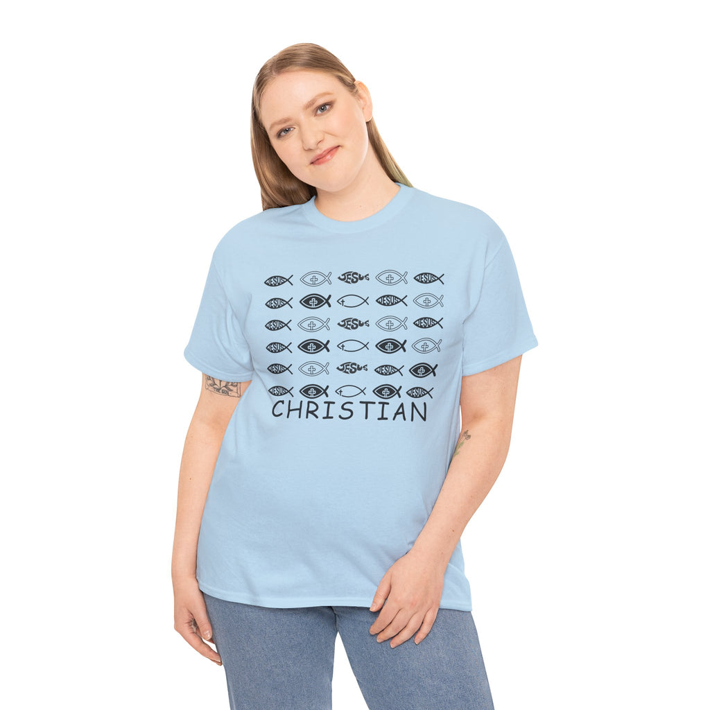 Christian Fish Pattern T‑Shirt — Ichthys Faith Tee - JESUS FISH