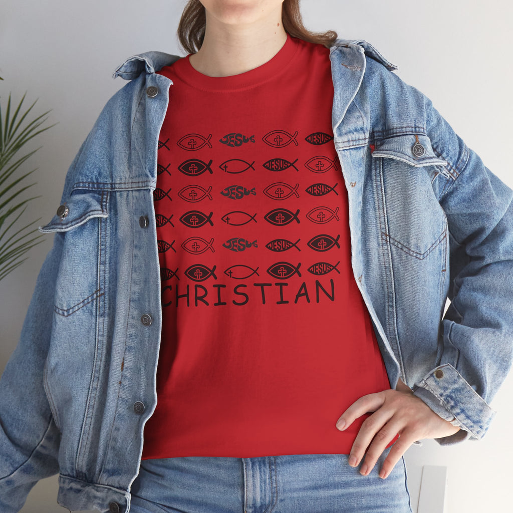 Christian Fish Pattern T‑Shirt — Ichthys Faith Tee - JESUS FISH