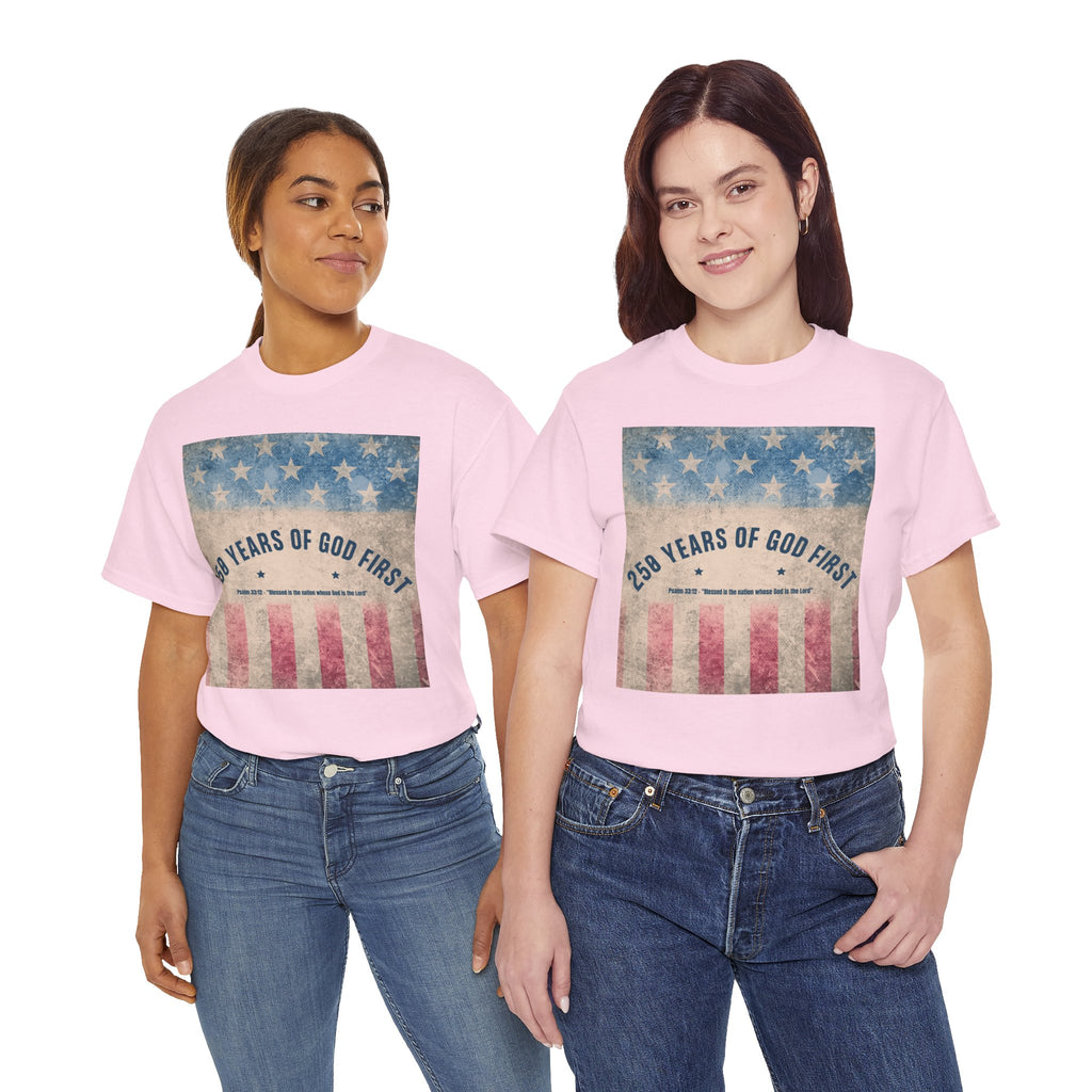 God First 250 Years Vintage American Flag  and Patriotic T-Shirt
