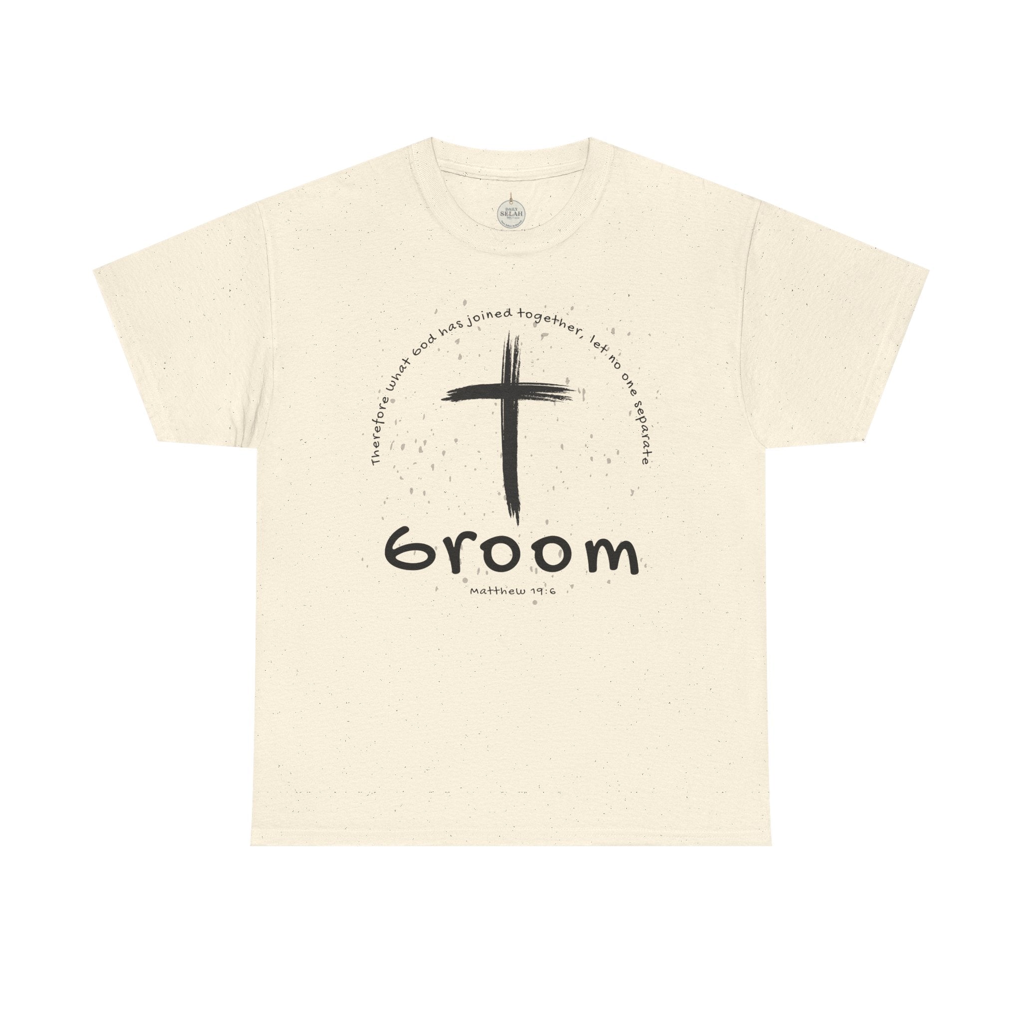 Groom Cross Tee — Christian Wedding Groom T-Shirt (Scripture Verse Design) - Christian - Matthew 19:6