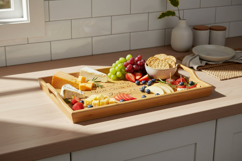 Scripted Bible Verse Serving Tray | Bamboo Engraved Breakfast Tray Joshua 24:15