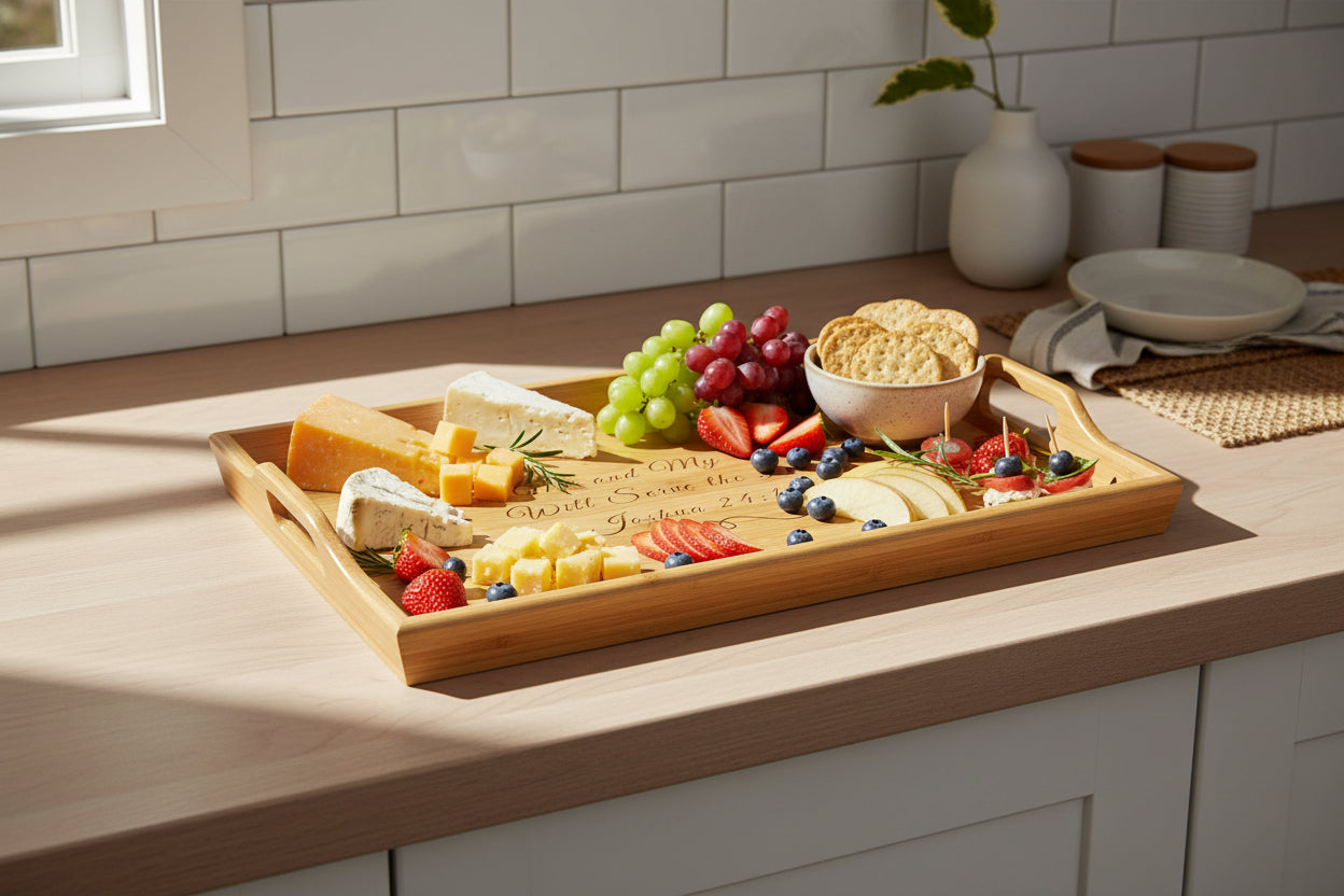 Scripted Bible Verse Serving Tray | Bamboo Engraved Breakfast Tray Joshua 24:15
