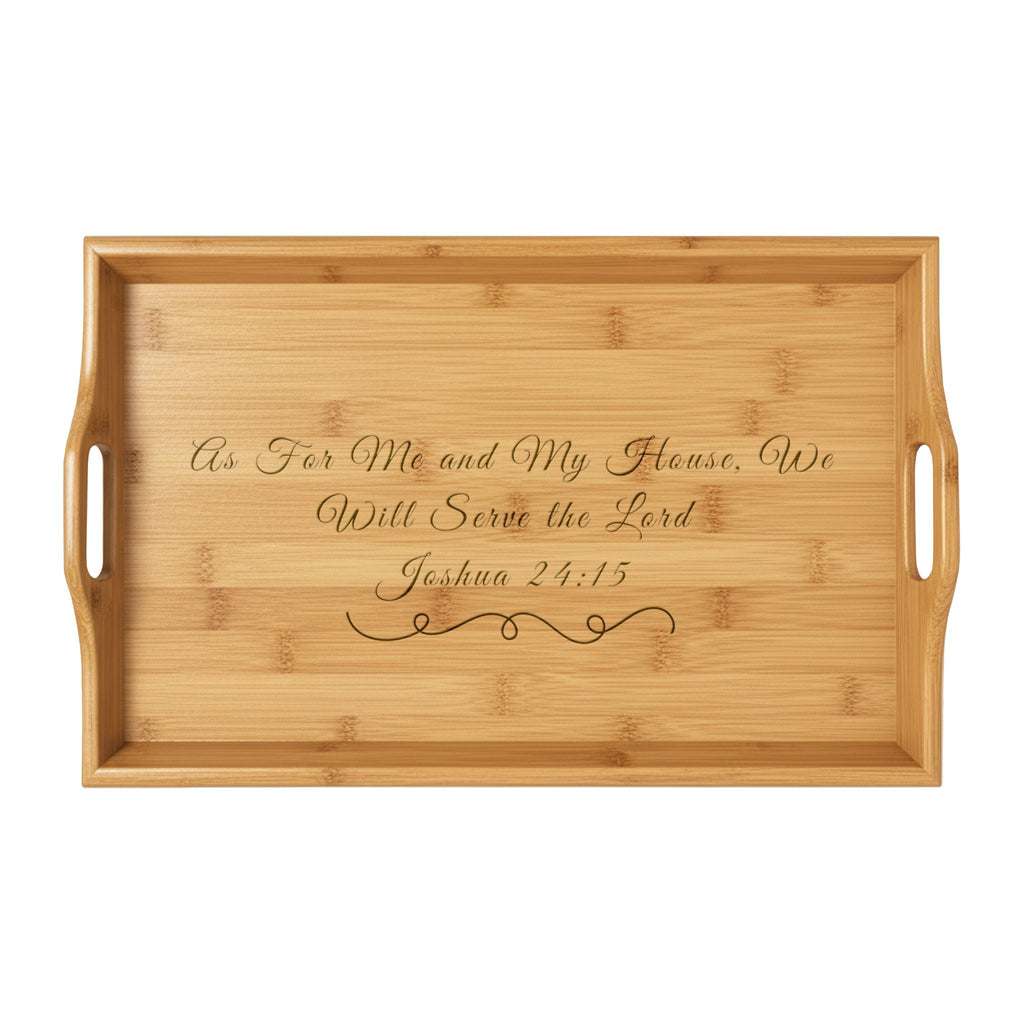 Scripted Bible Verse Serving Tray | Bamboo Engraved Breakfast Tray Joshua 24:15