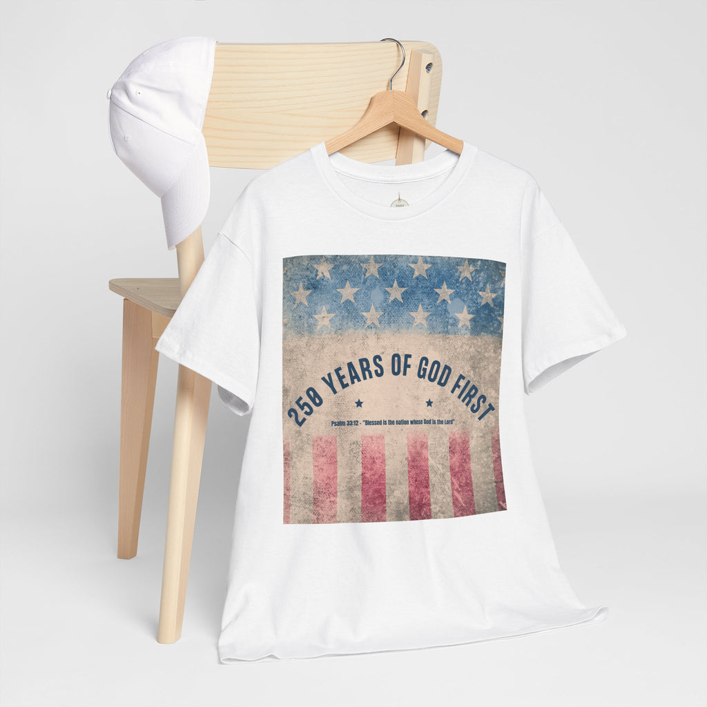 God First 250 Years Vintage American Flag  and Patriotic T-Shirt