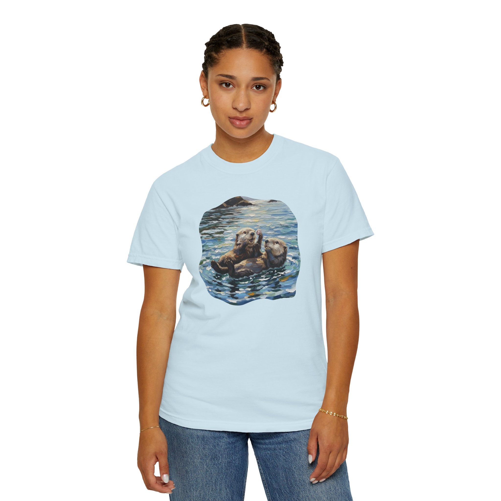 Otter Floating Art T-Shirt — Cute Sea Otter Graphic Tee