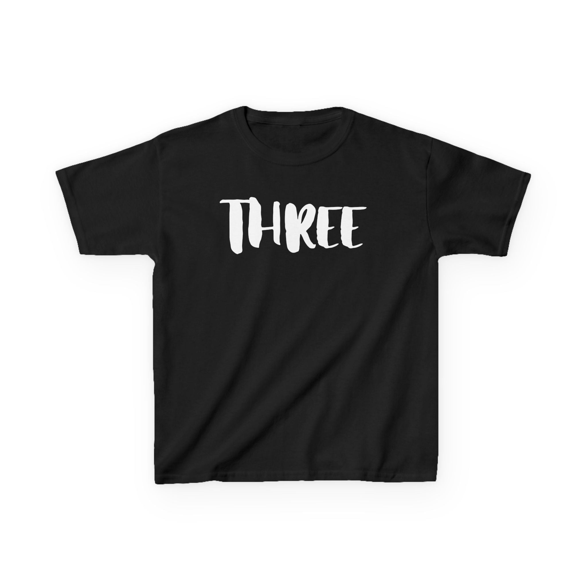 Kids Tee — "Three" Birthday Shirt, 3rd Birthday Toddler T‑Shirt