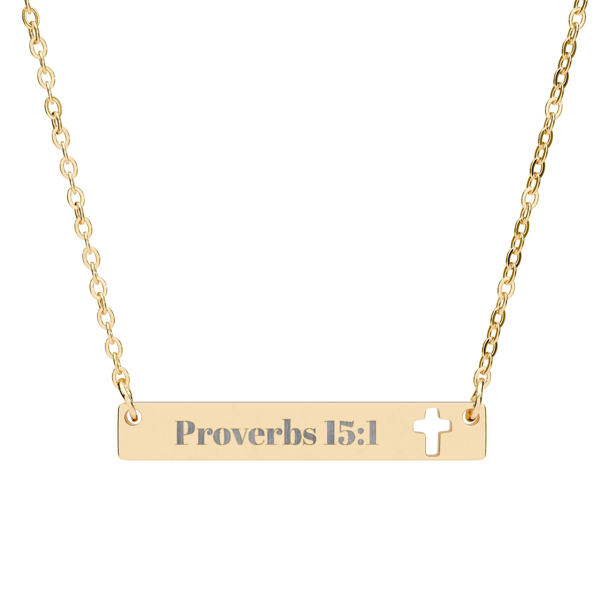 Personalized Cutout Cross Bar Necklace — Personalized Scripture Bar Necklace (e.g., Psalm 18:28, Romans 15:13) with Cross