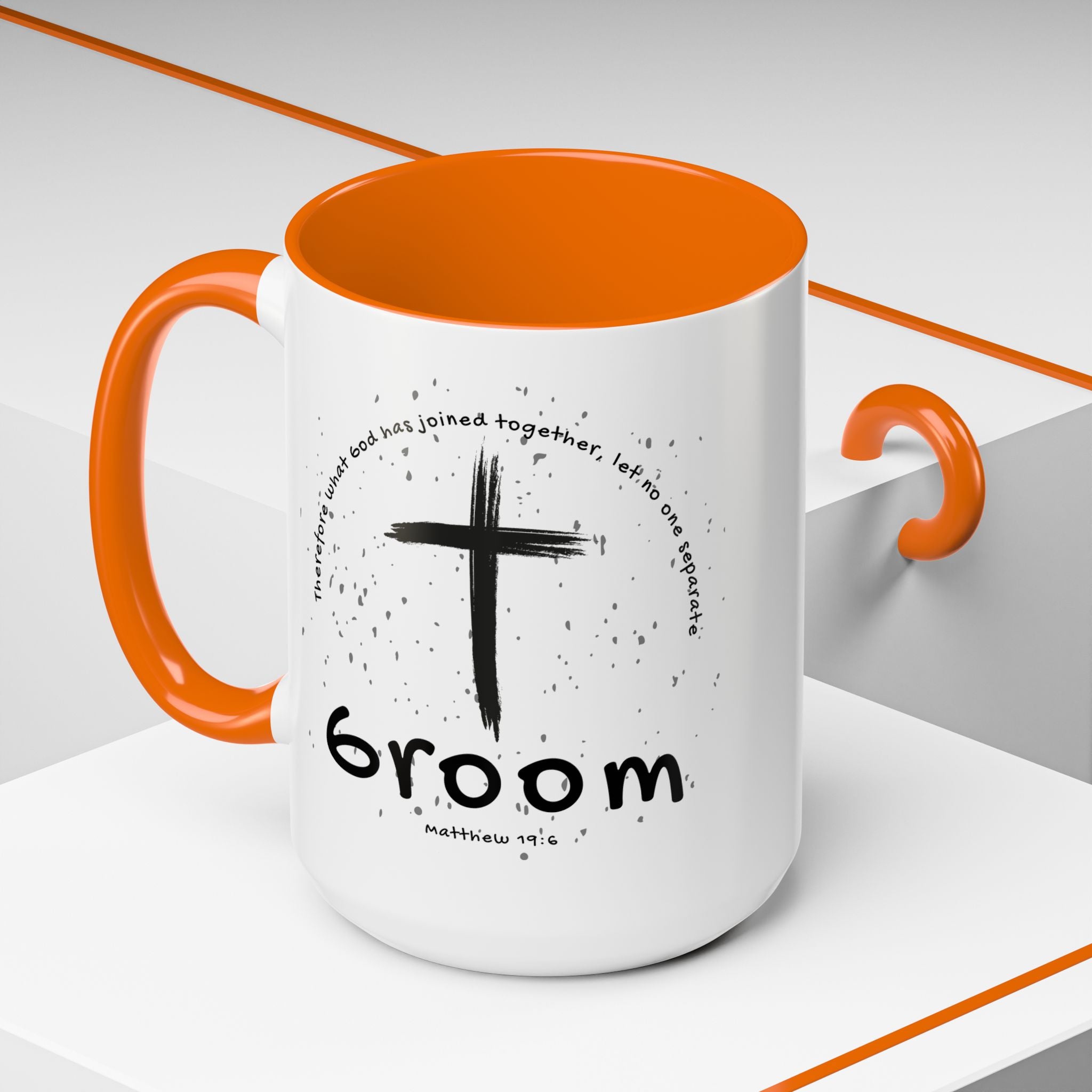 Groom Faith Coffee Mug – Cross & Matthew 19:6 Wedding Gift