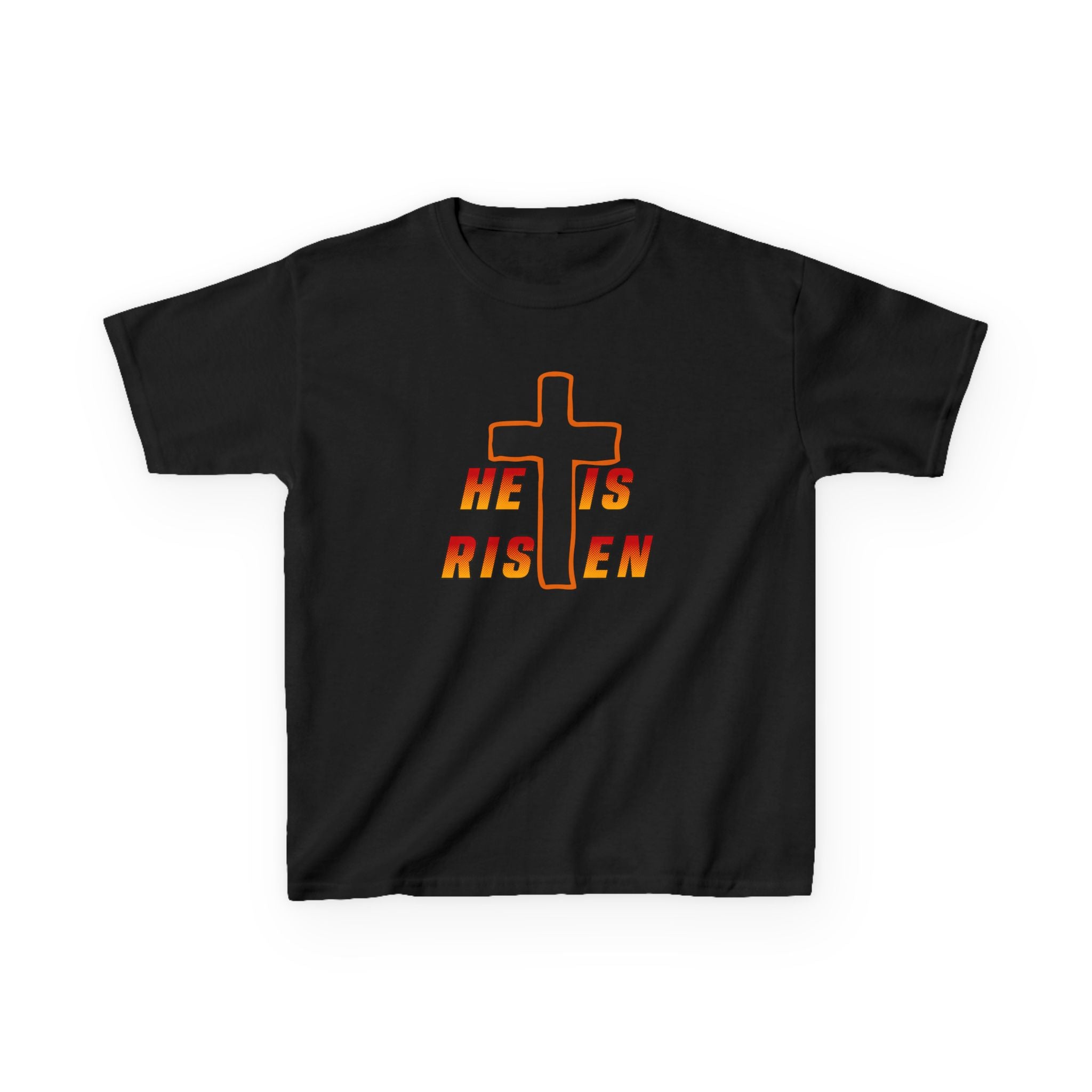 Kids Tee — "He Is Risen" Cross Easter T‑Shirt