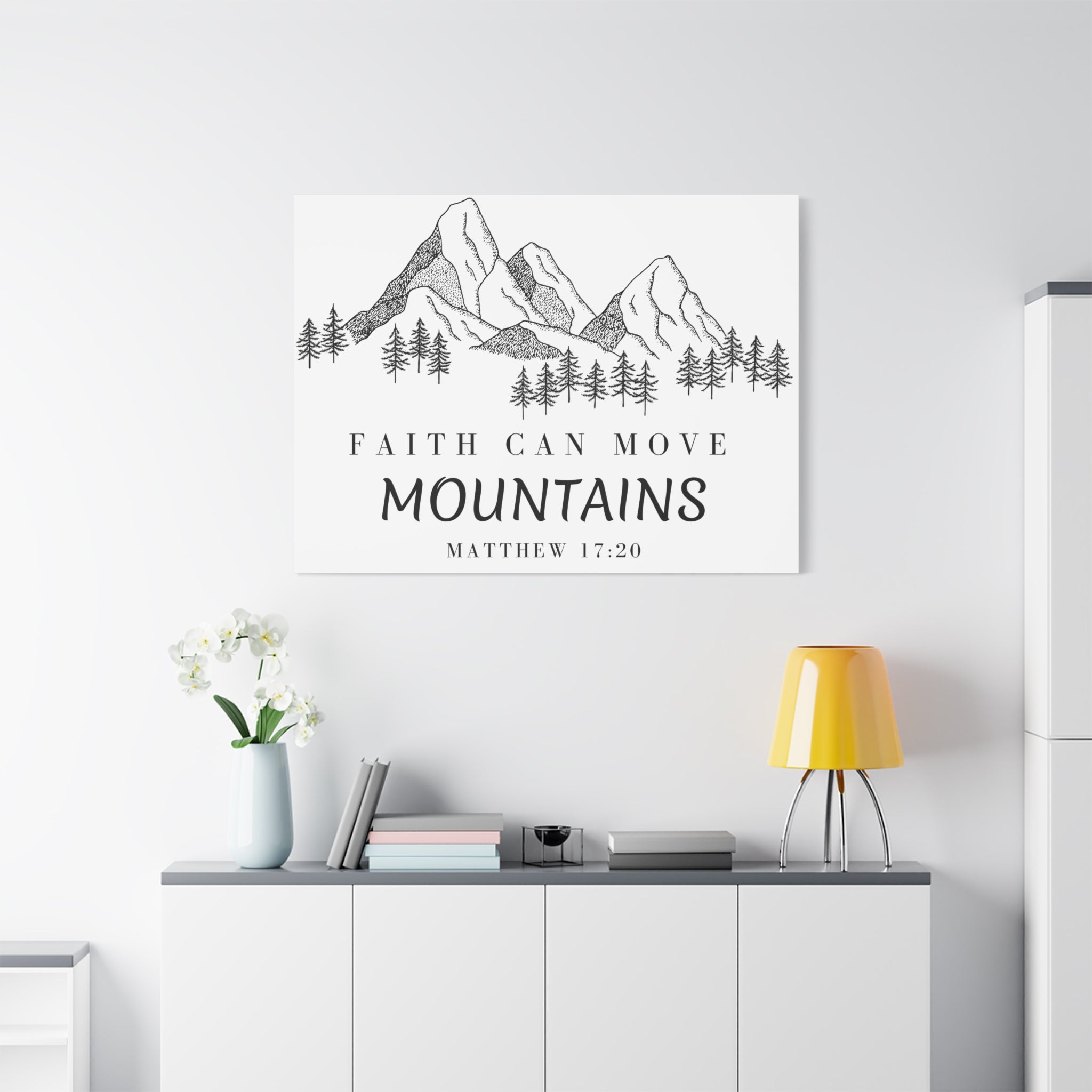 Faith Can Move Mountains Canvas Wall Art — Matthew 17:20 Inspirational Mountain Print