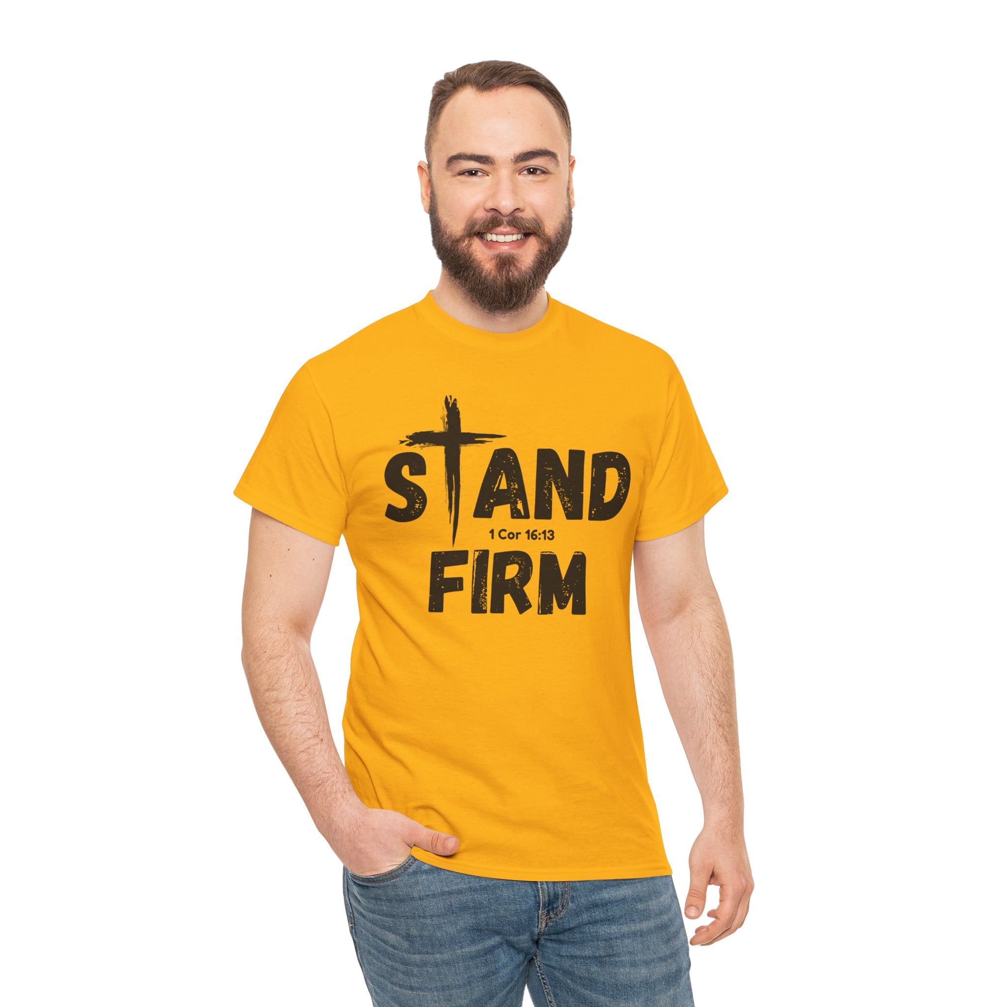 Stand Firm T-Shirt — Christian Faith Tee with Cross & 1 Cor 16:13 Inspirational Design