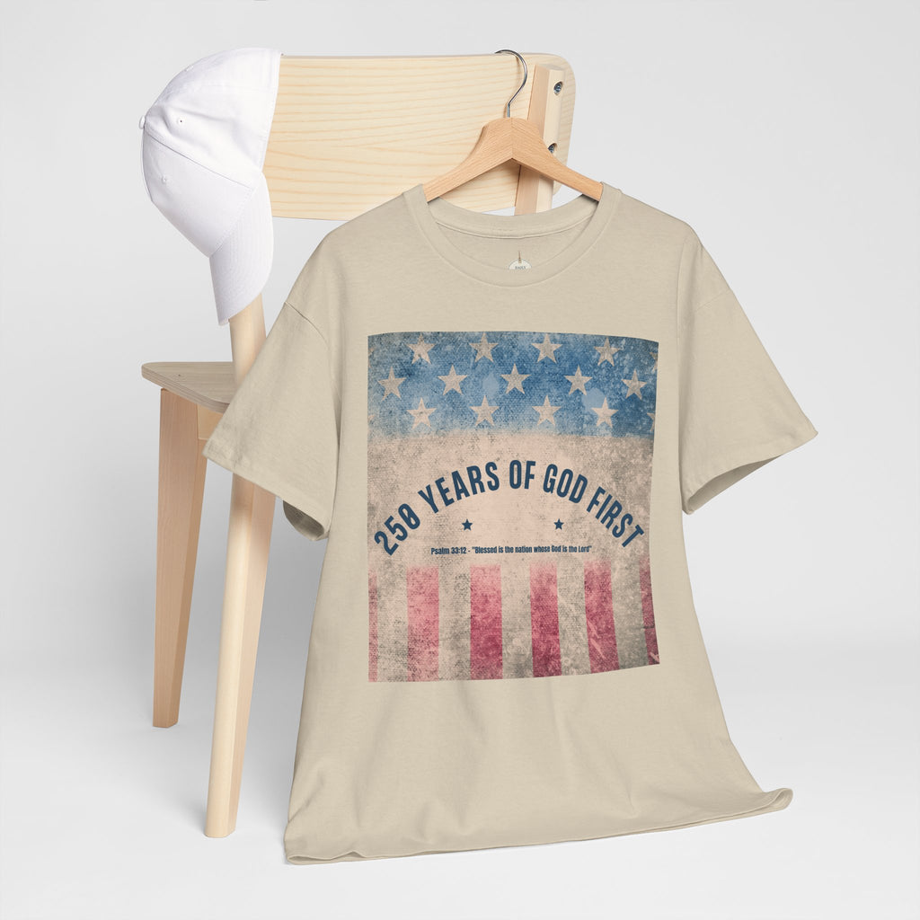 God First 250 Years Vintage American Flag  and Patriotic T-Shirt
