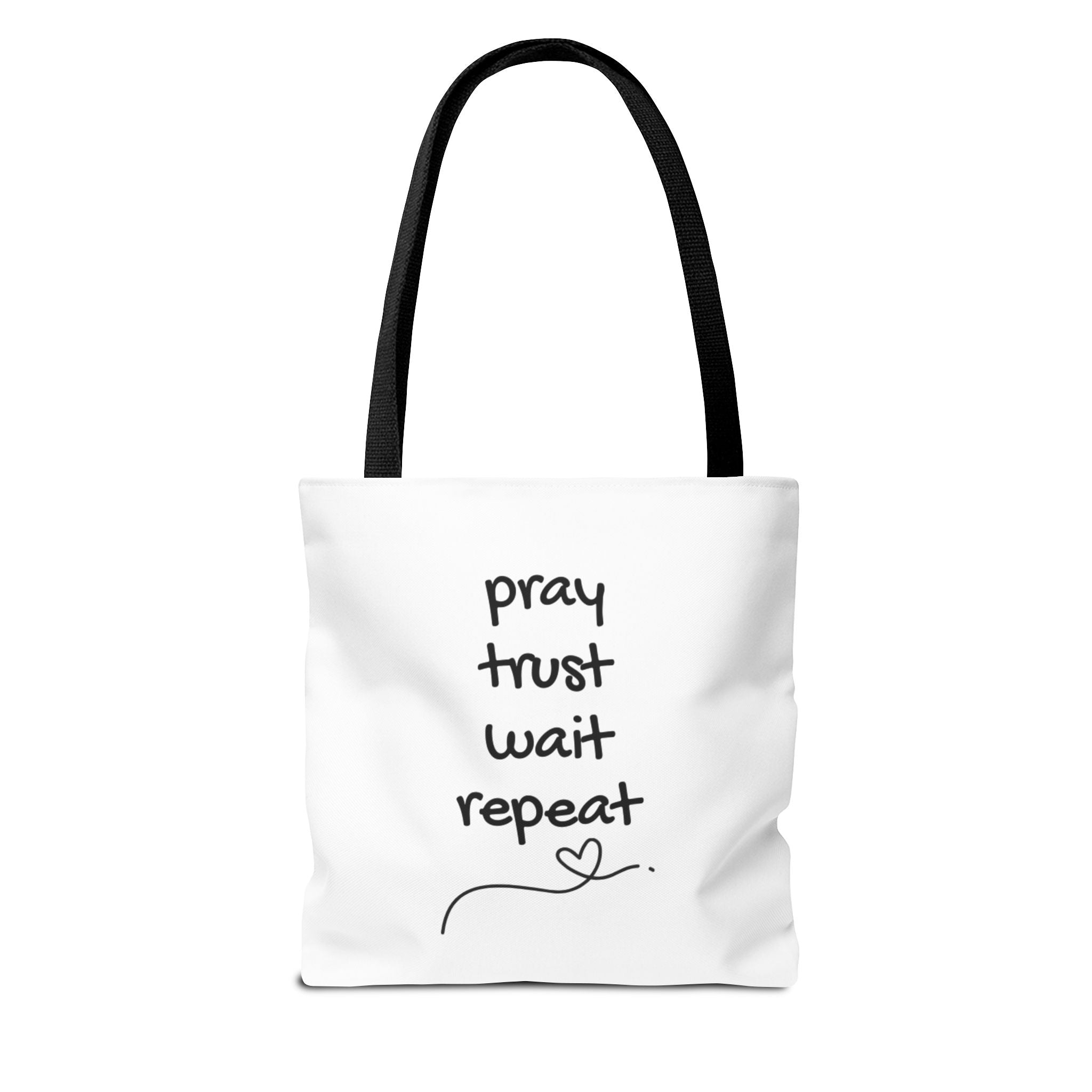 Pray Trust Wait Repeat Tote Bag — Inspirational Faith Canvas Tote