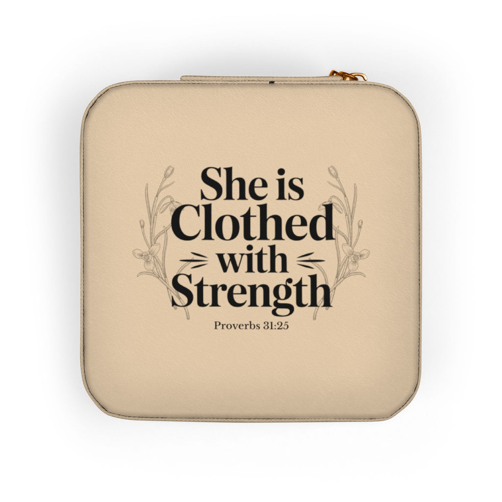 Jewelry Travel Case — 'She Is Clothed with Strength' Compact Portable Organizer