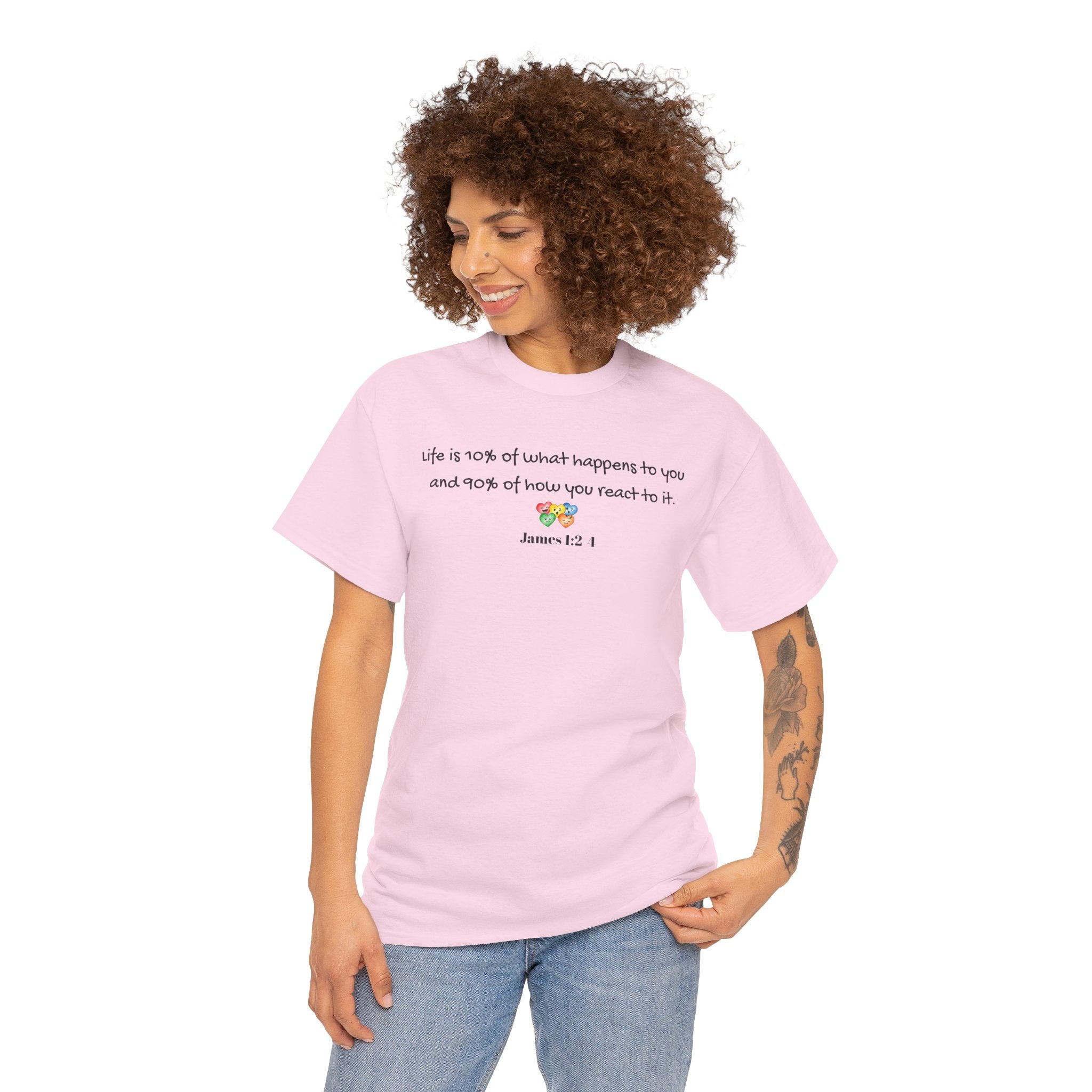 Bible Verse T‑Shirt – "Life is 10% of what happens to you" James 1:2-1 Inspirational Tee