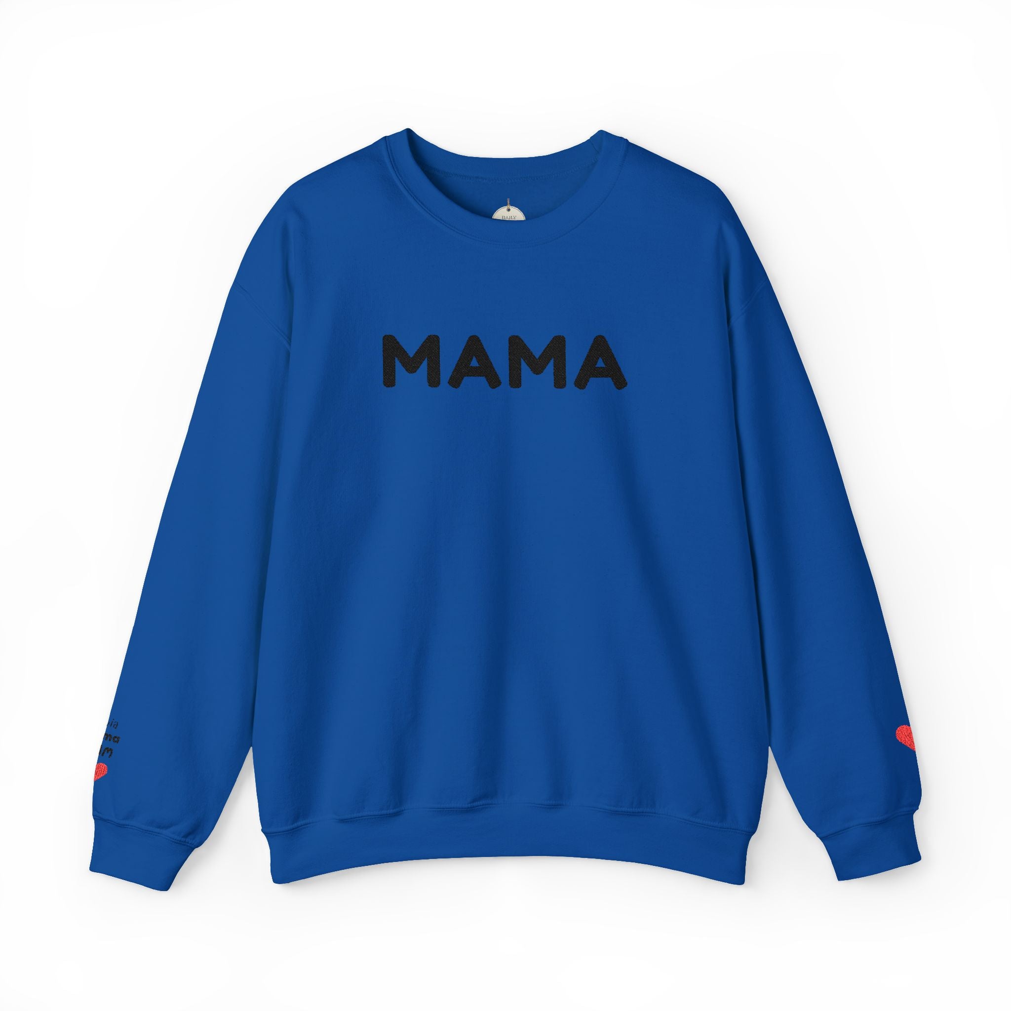 Embroidered - Personalized - Mama Crewneck Sweatshirt — Cozy Mother's Day Pullover with Heart Sleeve Detail