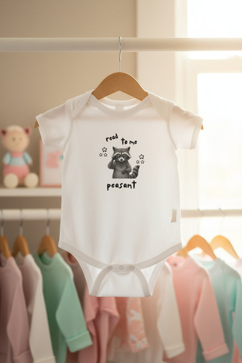 'Read to Me, Peasant' Raccoon Baby Bodysuit — Cute Funny Infant Onesie