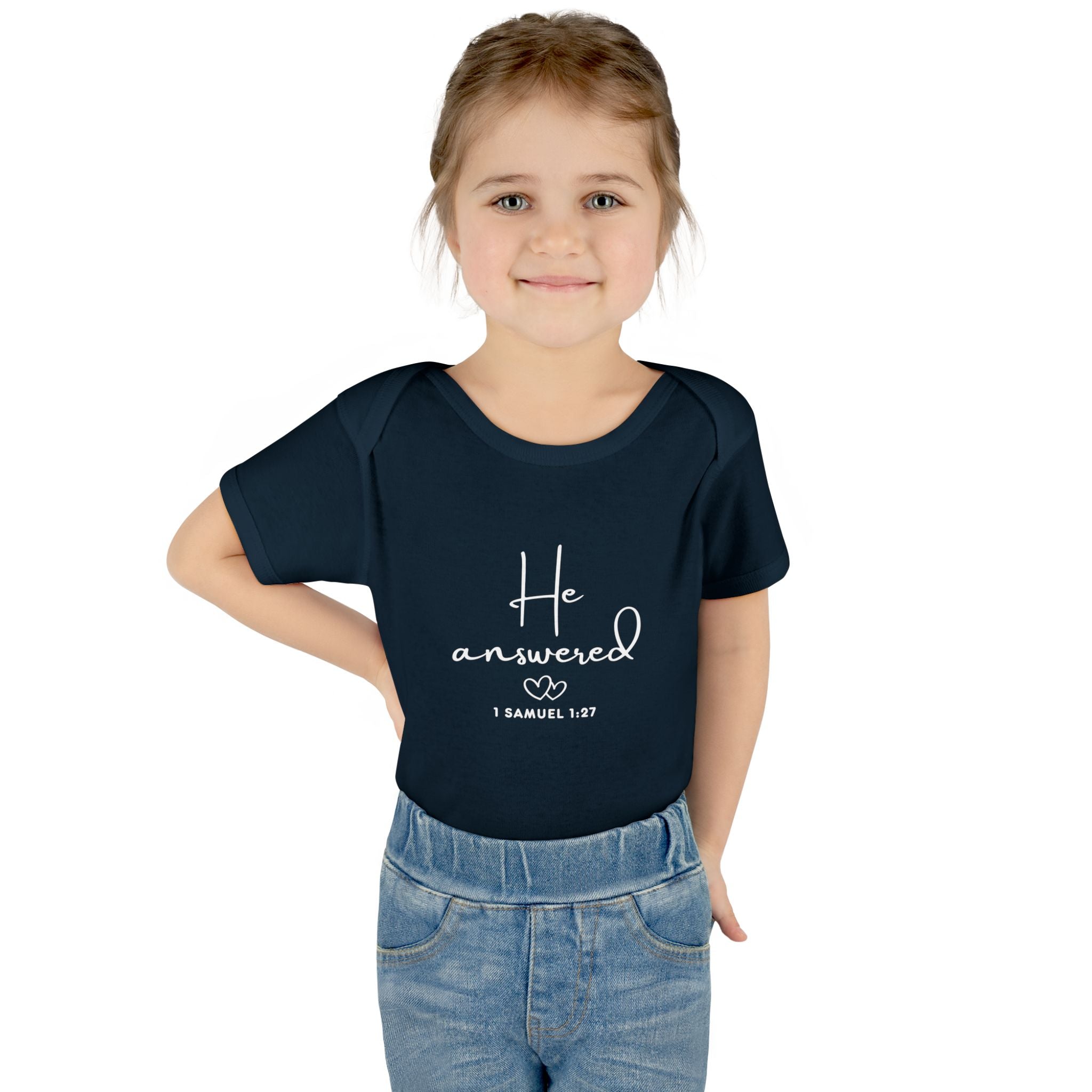 He Answered Infant Bodysuit | 1 Samuel 1:27 Scripture Baby Onesie