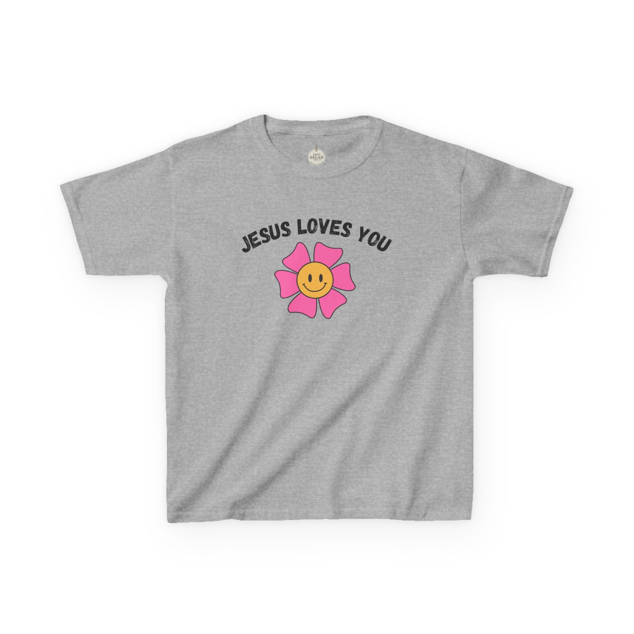 Kids T-Shirt — "Jesus Loves You" Smiley Flower Christian Tee