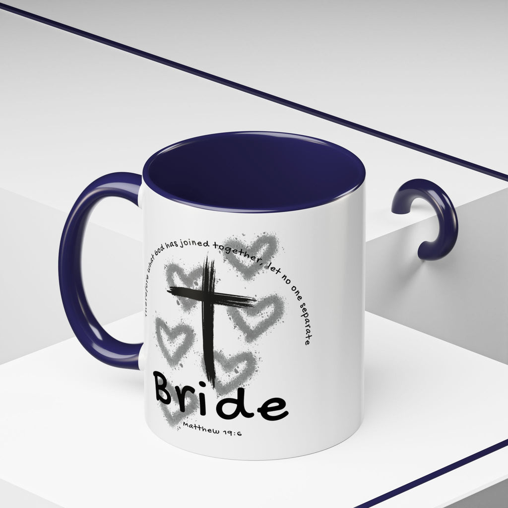 Bride Coffee Mug — Christian Cross & Hearts Accent Mug (Matthew 19:6)
