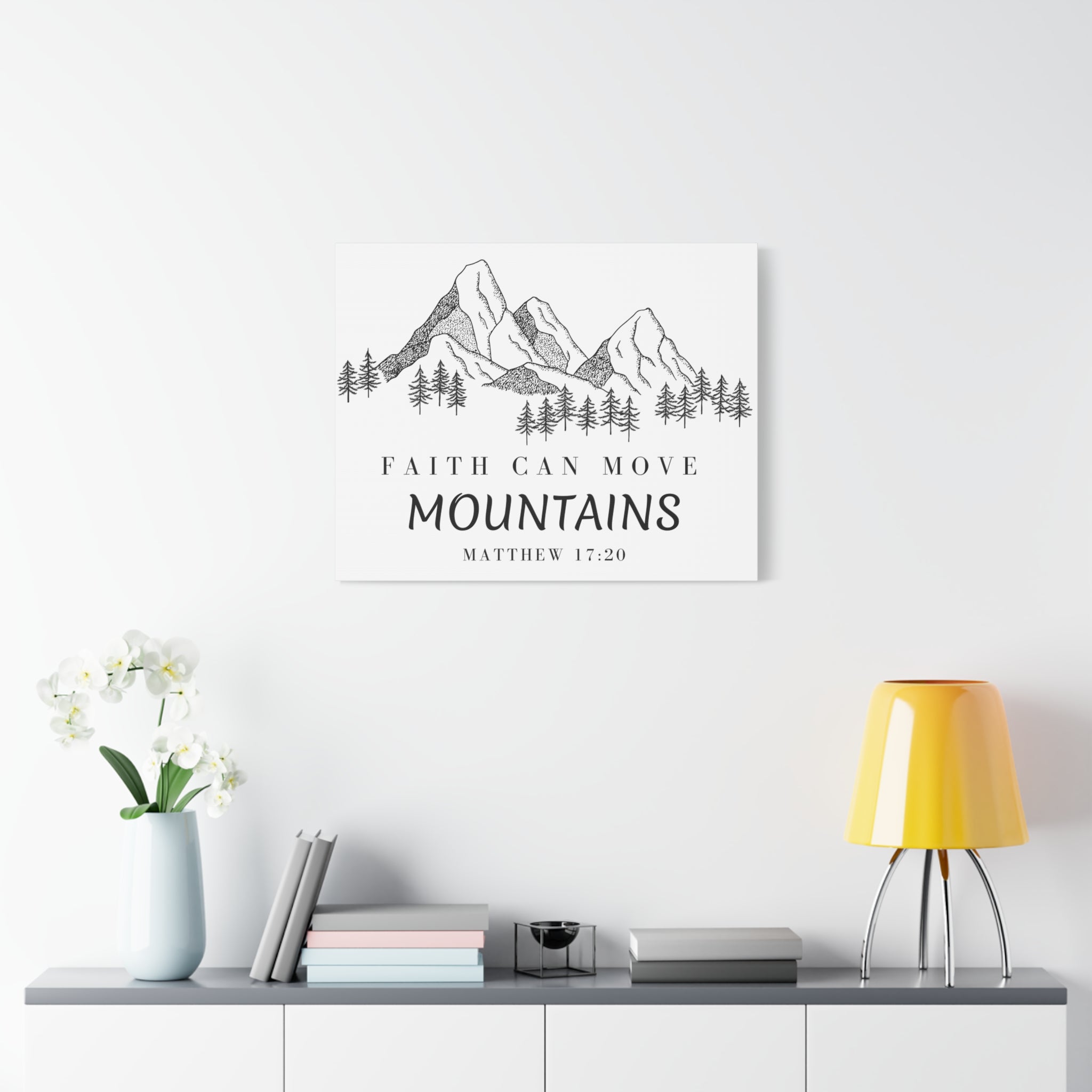Faith Can Move Mountains Canvas Wall Art — Matthew 17:20 Inspirational Mountain Print