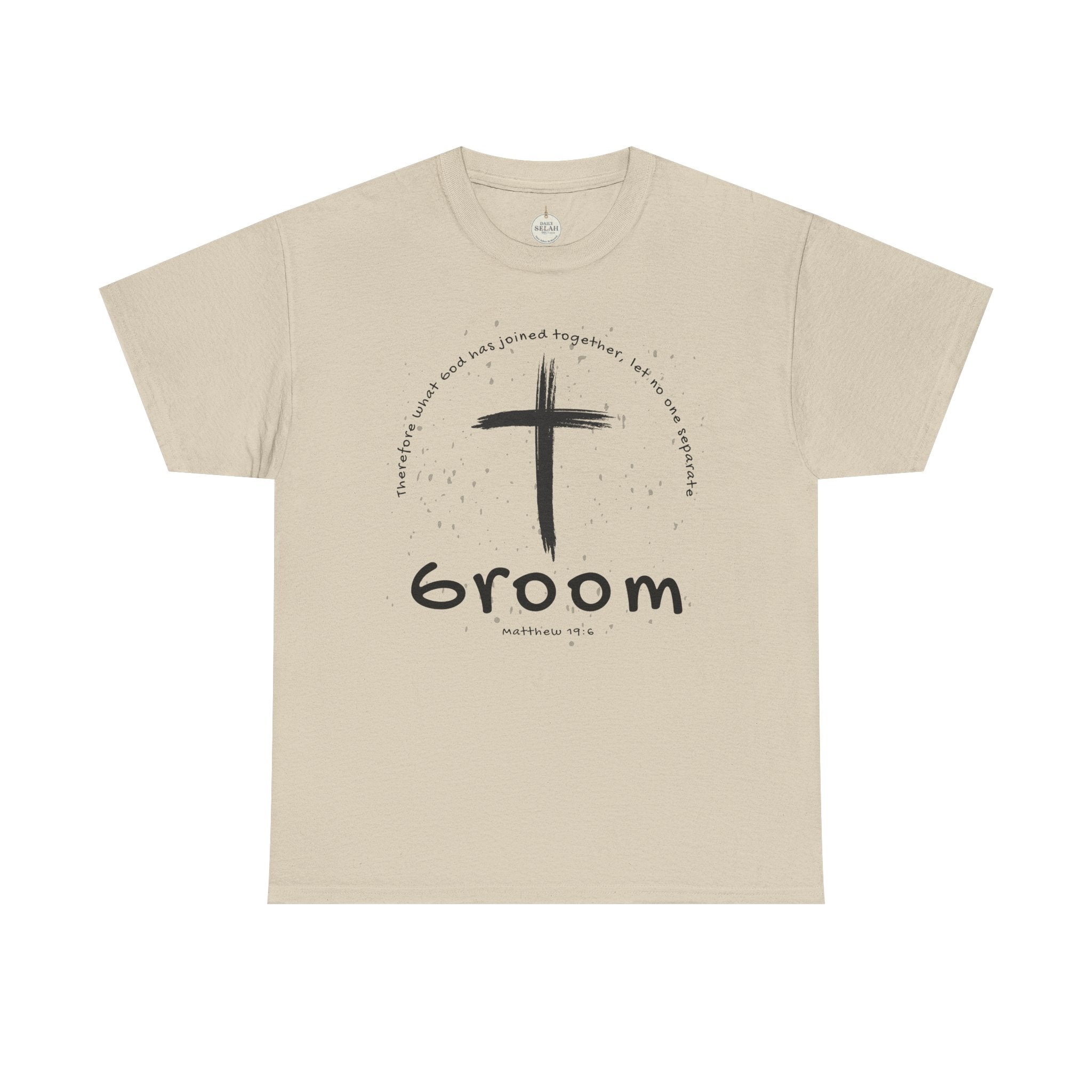 Groom Cross Tee — Christian Wedding Groom T-Shirt (Scripture Verse Design) - Christian - Matthew 19:6