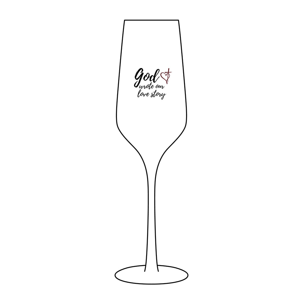 Personalized Engraved Champagne Glass 8.25 oz – “God Wrote Our Love Story” Romantic Toast Gift
