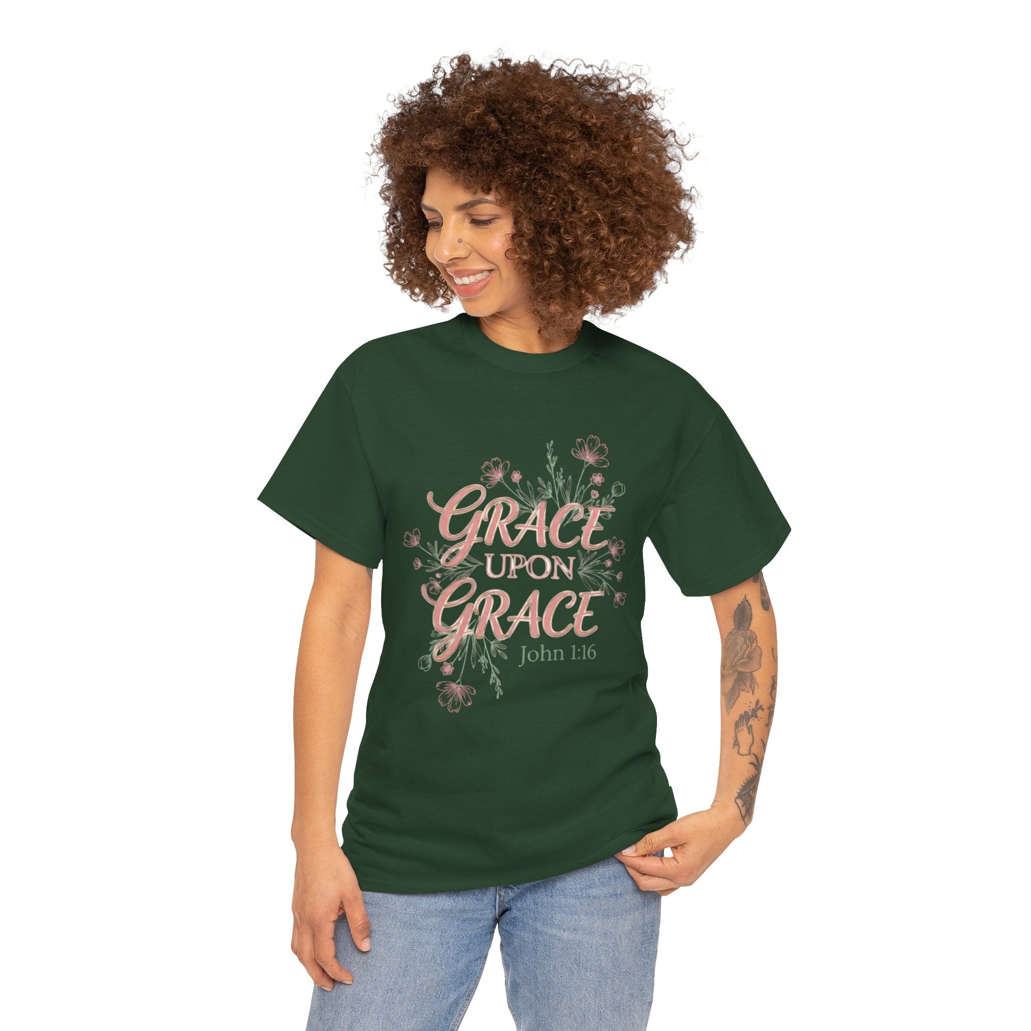 Grace Upon Grace Tee — John 1:16 Floral Christian T-Shirt