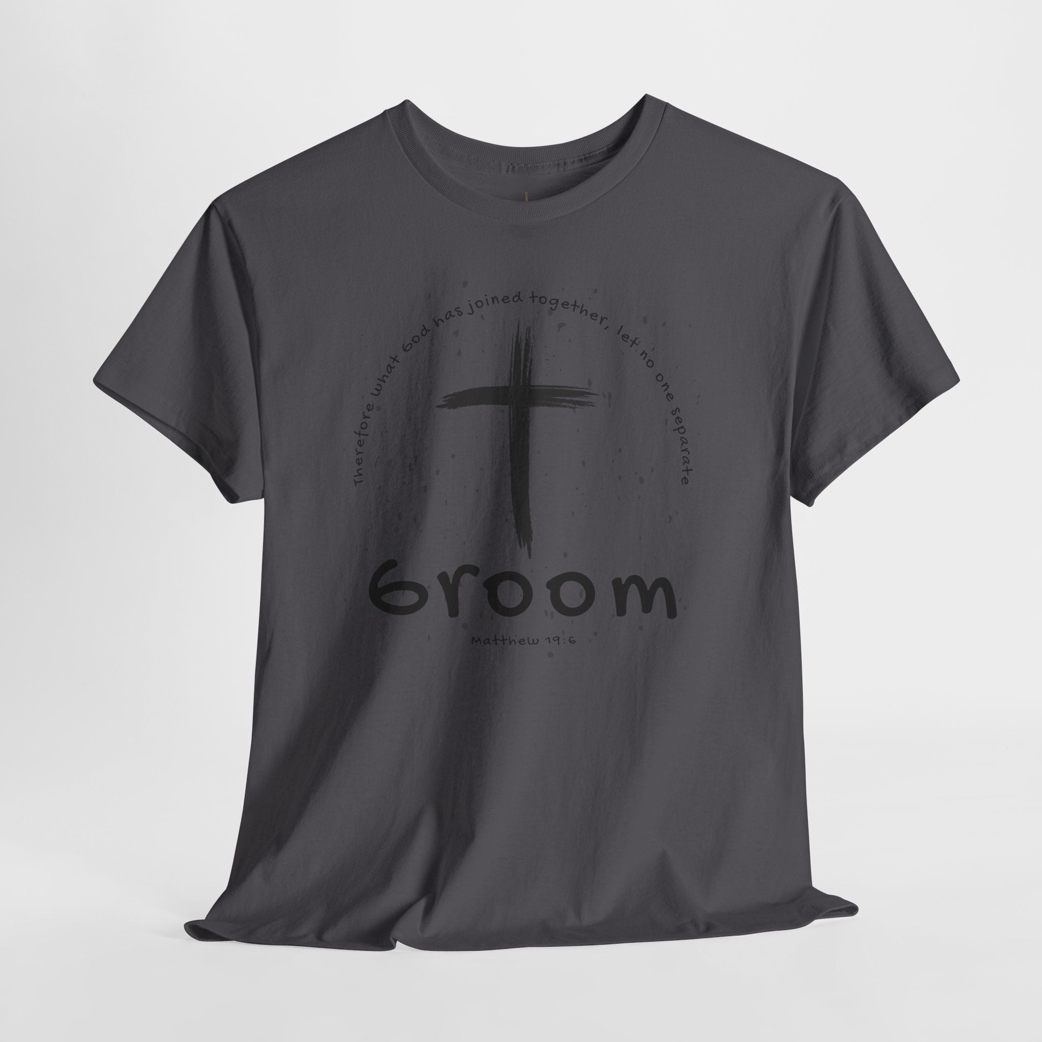Groom Cross Tee — Christian Wedding Groom T-Shirt (Scripture Verse Design) - Christian - Matthew 19:6