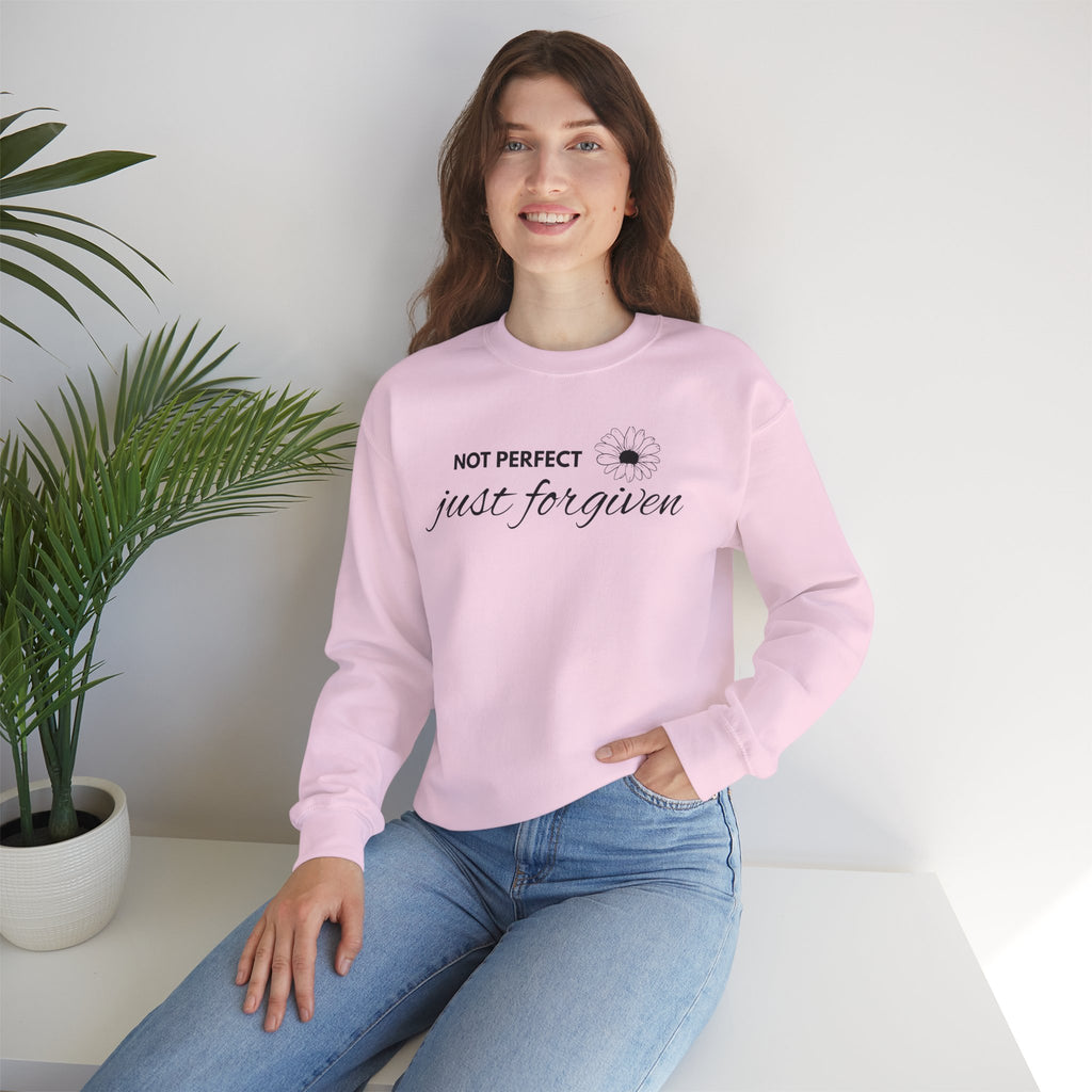 Crewneck Sweatshirt — "Not Perfect, Just Forgiven" Floral Inspirational Pullover