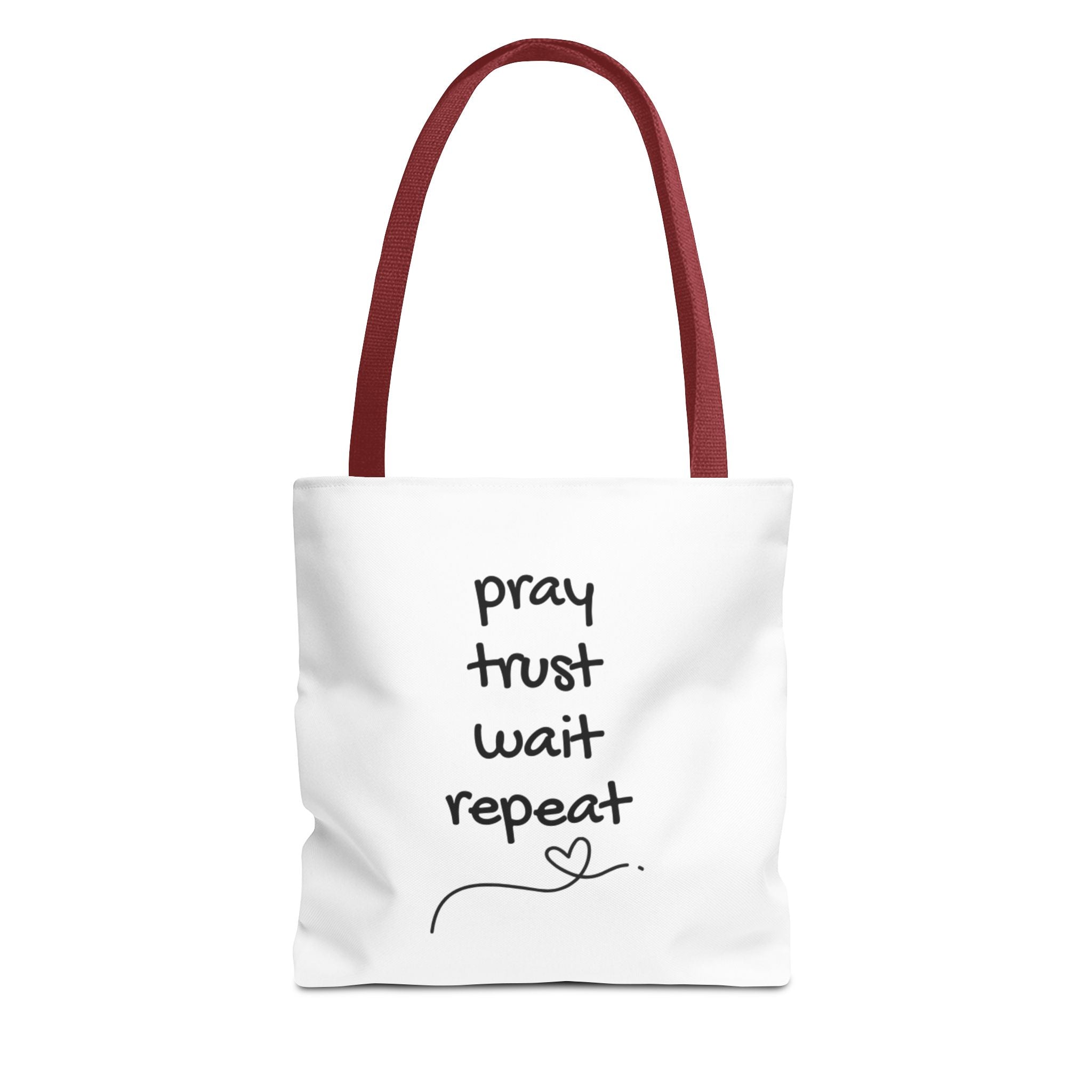 Pray Trust Wait Repeat Tote Bag — Inspirational Faith Canvas Tote