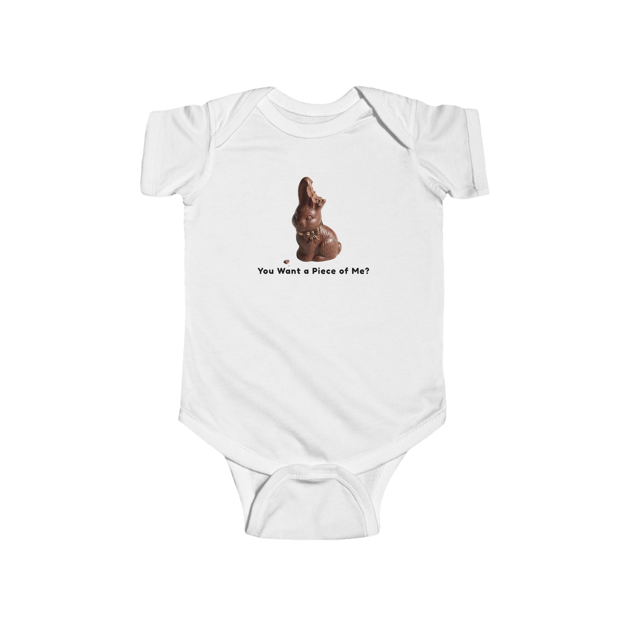 Infant Bodysuit "You Want a Piece of Me?" with Cute Chocolate Bunny Graphic