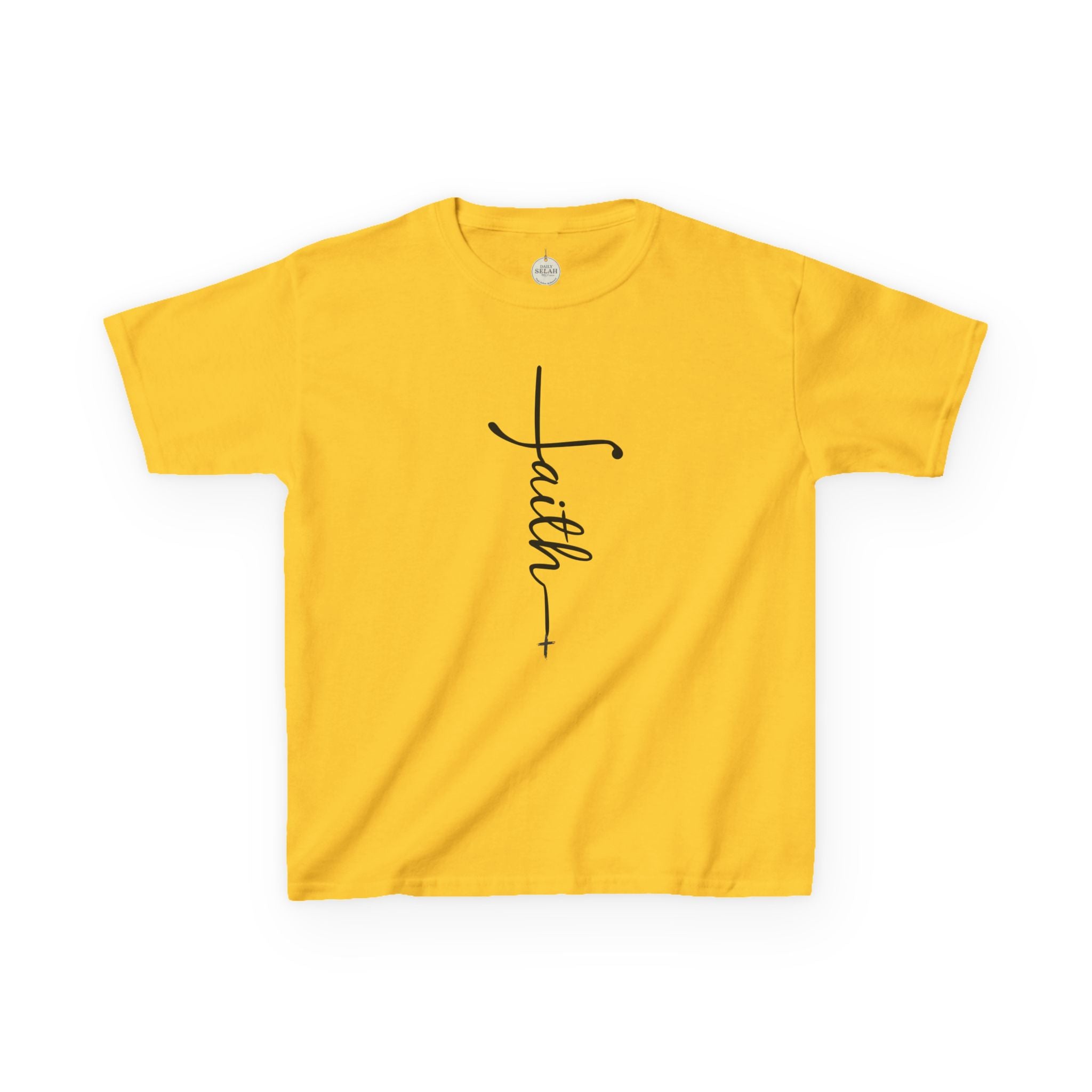 Kids Tee — Vertical "faith" Cross Script Graphic
