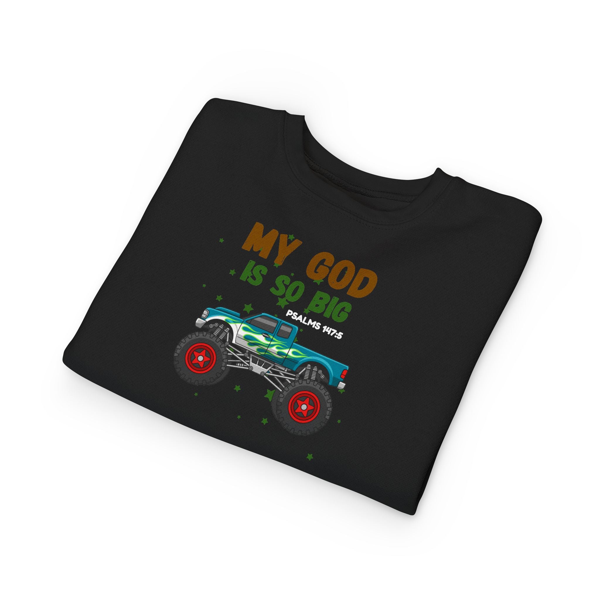 Toddler Sweatshirt — "My God Is So Big" Monster Truck Christian Kids Crewneck