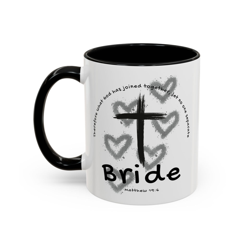 Bride Coffee Mug — Christian Cross & Hearts Accent Mug (Matthew 19:6)