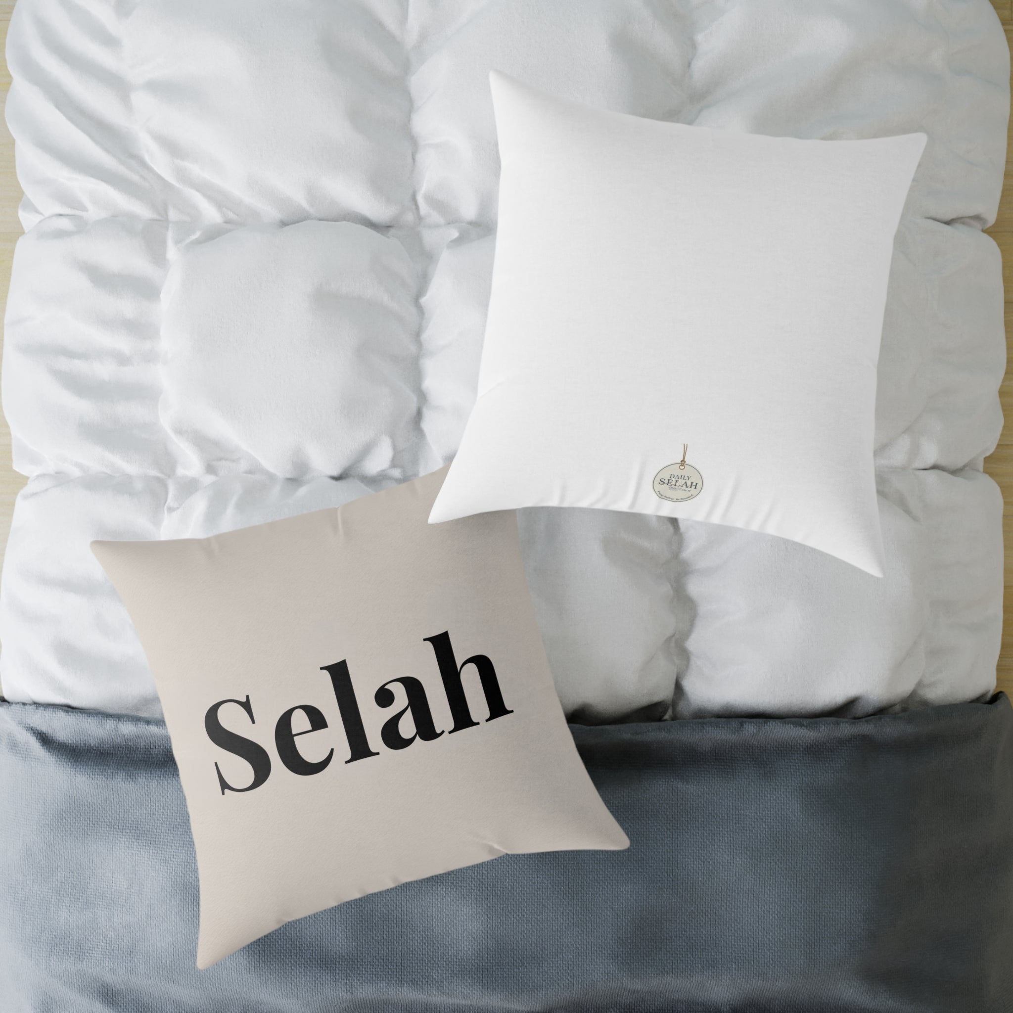 Selah Decorative Pillow - Minimalist Faith Inspired Square Canvas Accent Cushion