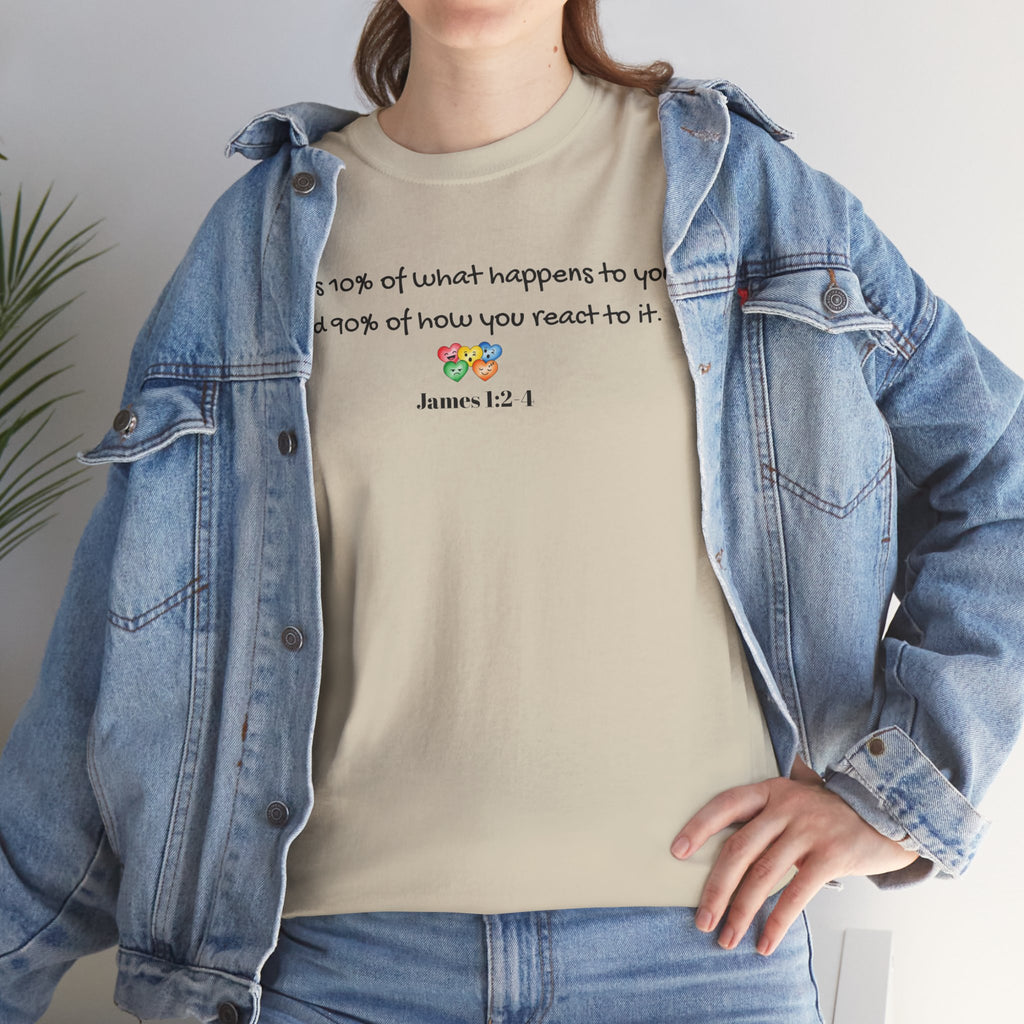 Bible Verse T‑Shirt – "Life is 10% of what happens to you" James 1:2-1 Inspirational Tee