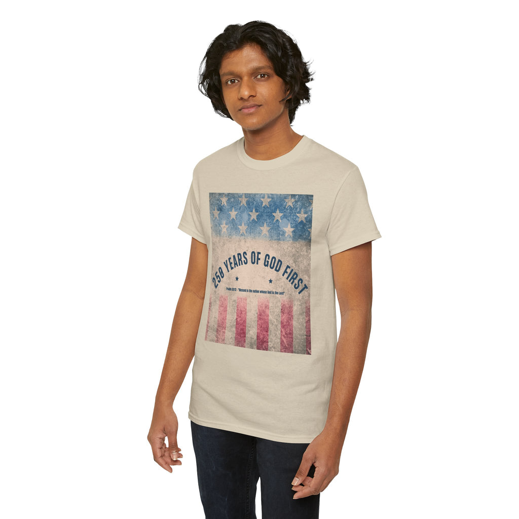 God First 250 Years Vintage American Flag  and Patriotic T-Shirt