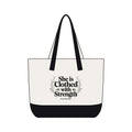 Canvas Tote Bag — "She Is Clothed With Strength" Inspirational Scripture Tote Mother's Day Gift