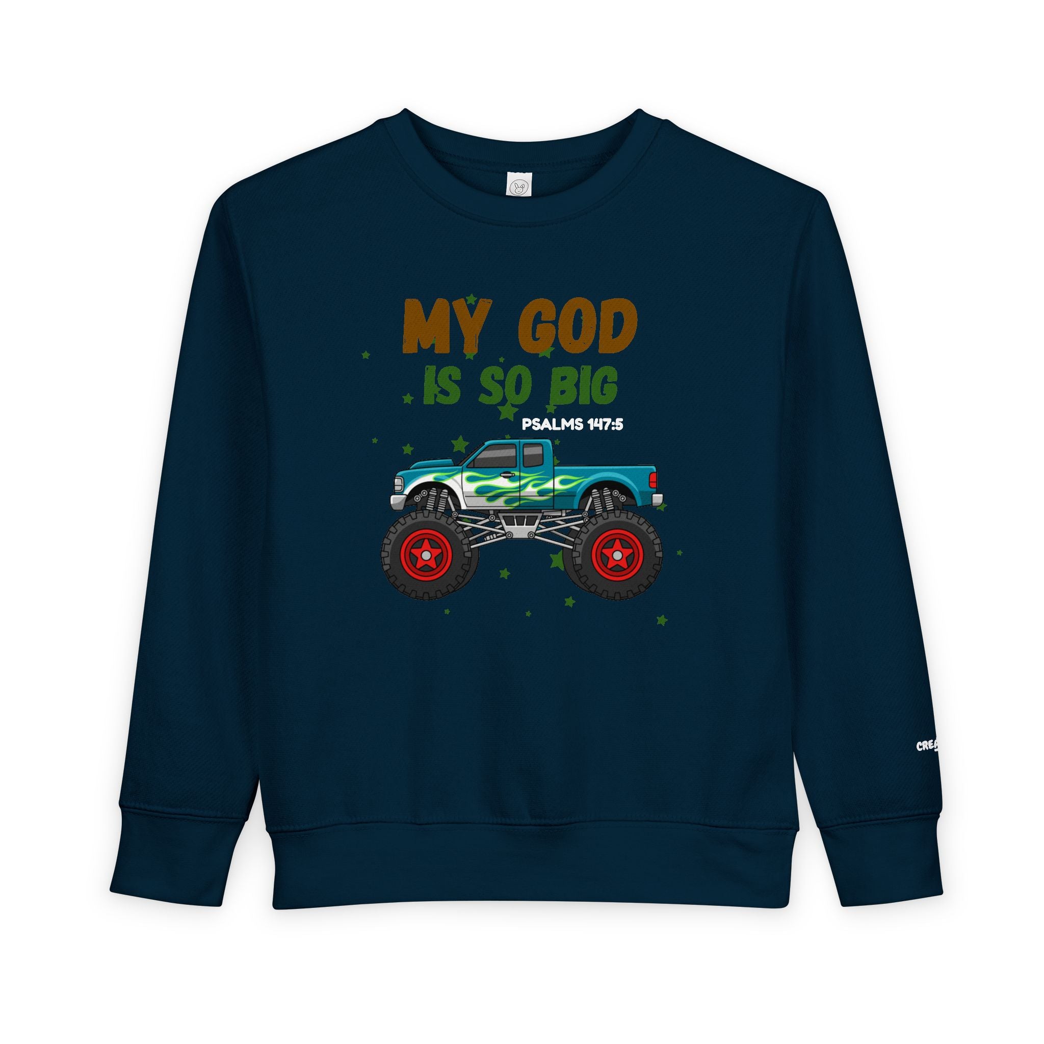 Toddler Sweatshirt — "My God Is So Big" Monster Truck Christian Kids Crewneck