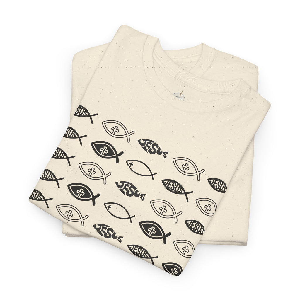 Christian Fish Pattern T‑Shirt — Ichthys Faith Tee - JESUS FISH