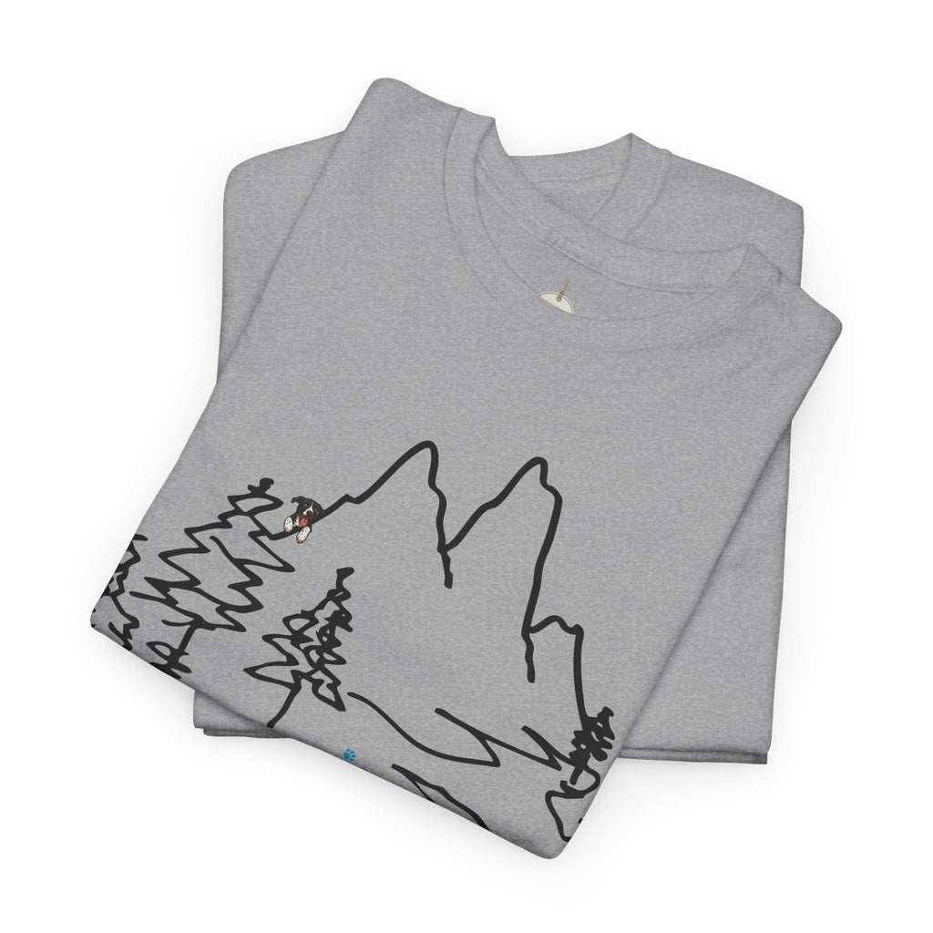 Rainbow Bridge T‑Shirt — Minimal Line Art Nature Tee with 'Follow the Dog Prints' Design Psalms 121