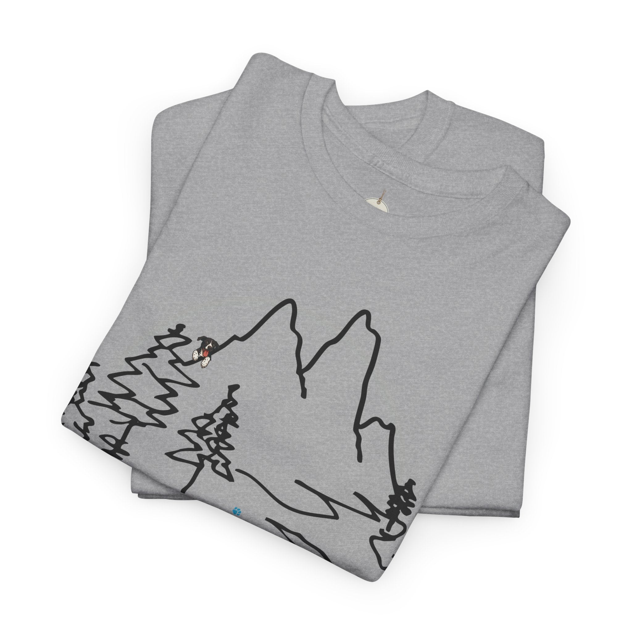 Rainbow Bridge T‑Shirt — Minimal Line Art Nature Tee with 'Follow the Dog Prints' Design Psalms 121