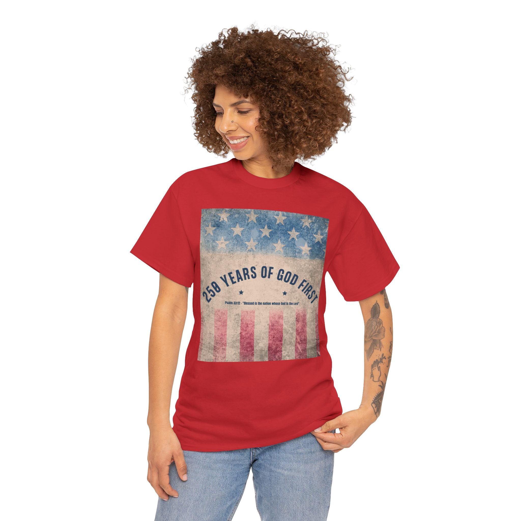 God First 250 Years Vintage American Flag  and Patriotic T-Shirt