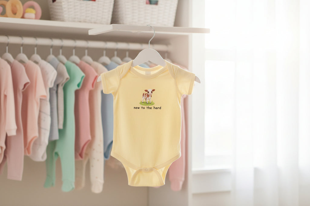 New to the Herd Baby Bodysuit - Cute Calf Illustration Infant Onesie