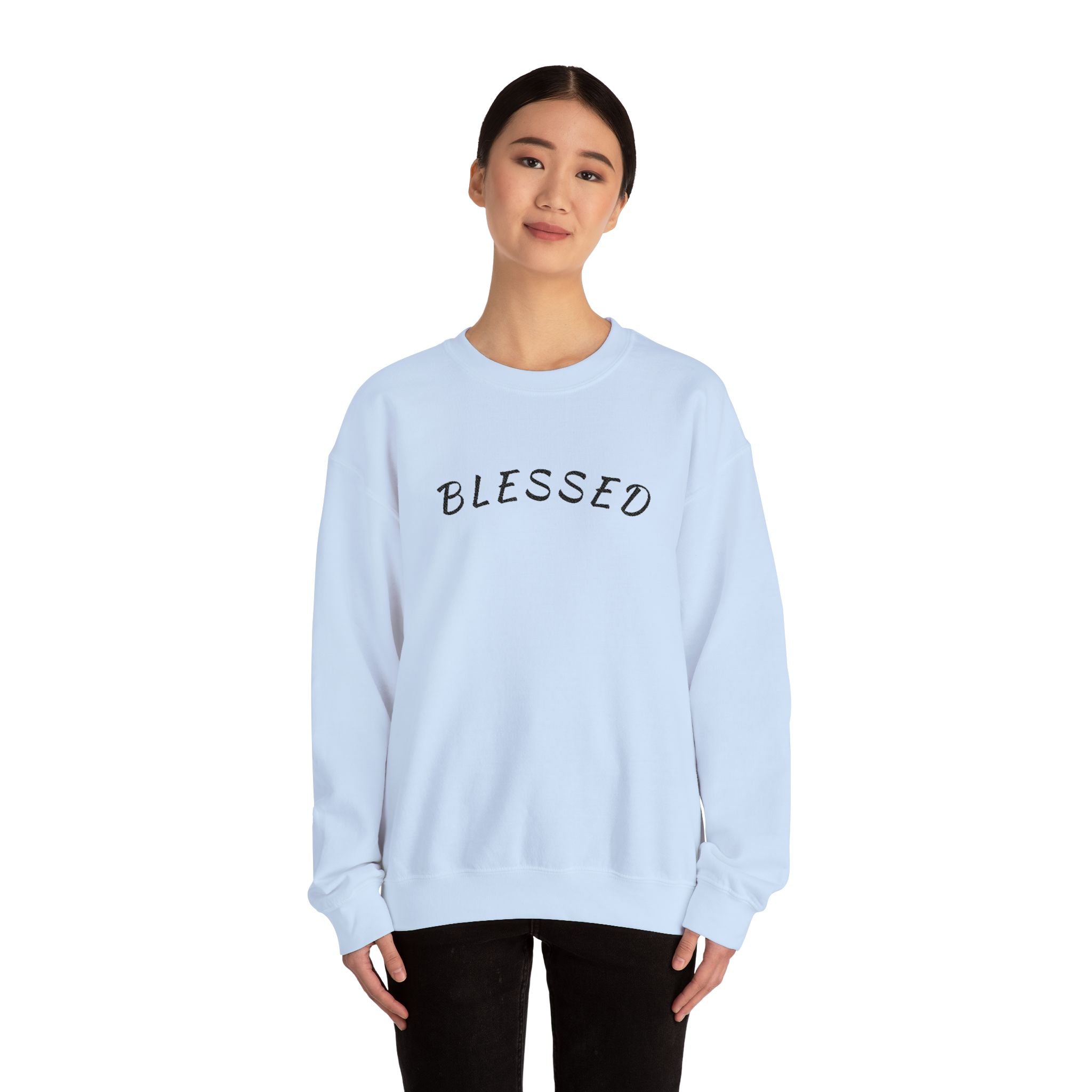Embroidered - Blessed Crewneck Sweatshirt — Cozy Pullover with Script 'BLESSED'