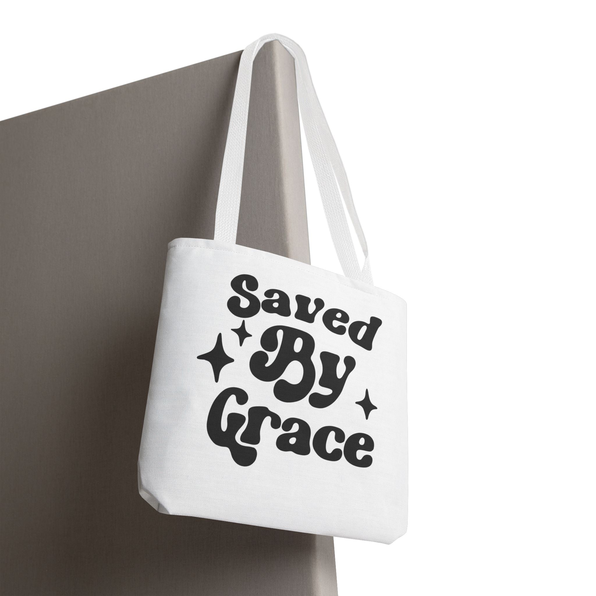 Saved By Grace Tote Bag — Christian Faith Statement Canvas Tote