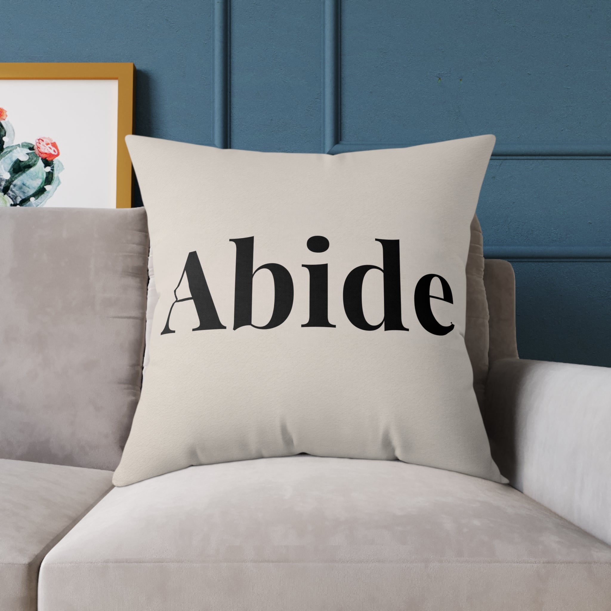 Abide Decorative Pillow — Minimalist Faith Inspired Canvas Throw Pillow with Typographic Text